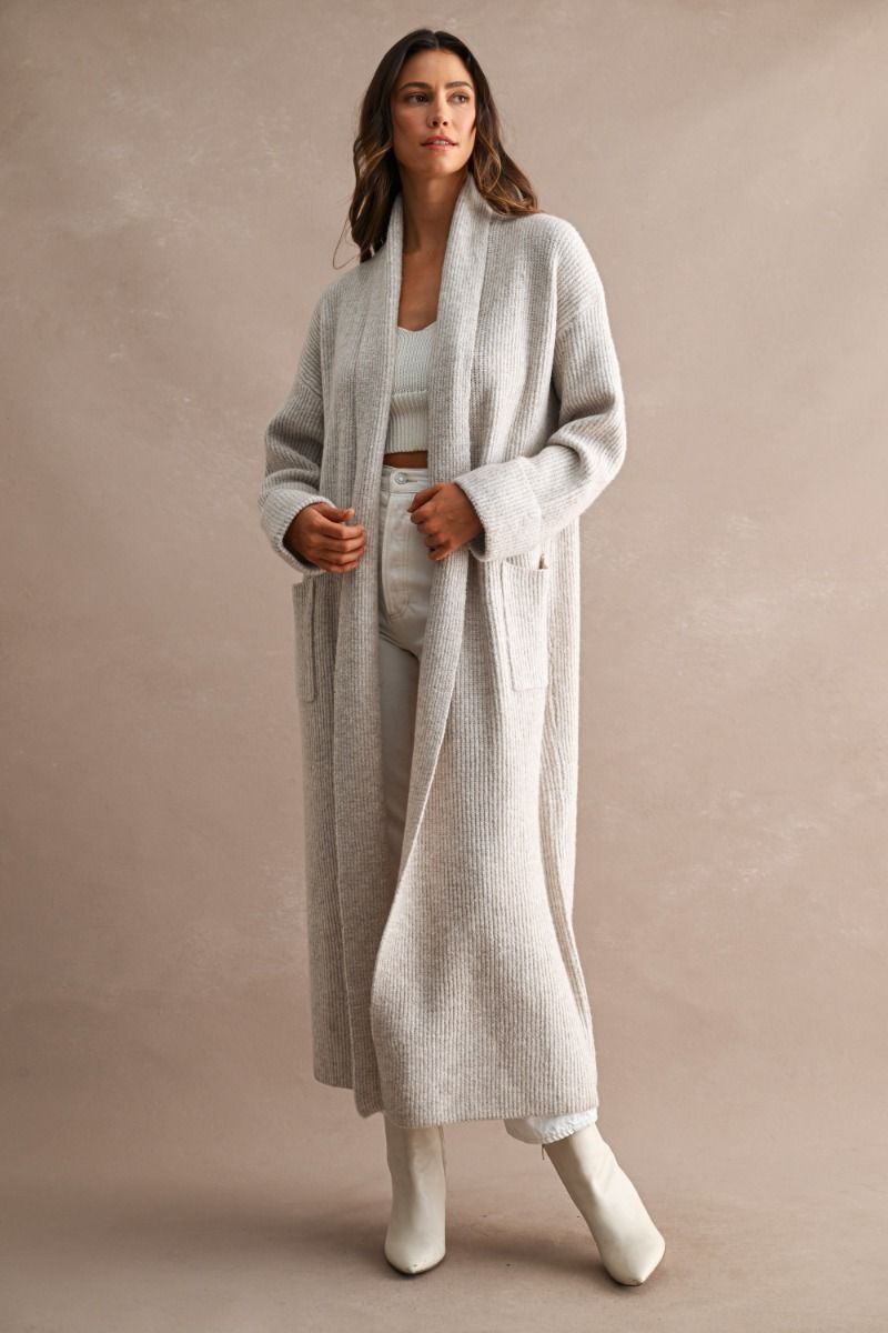 Melissa Taupe Ribbed Long Cardigan
