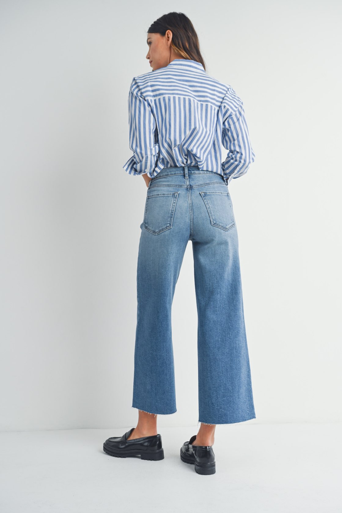 Keane Medium Wash Raw Hem Wide Leg Denim - FINAL SALE