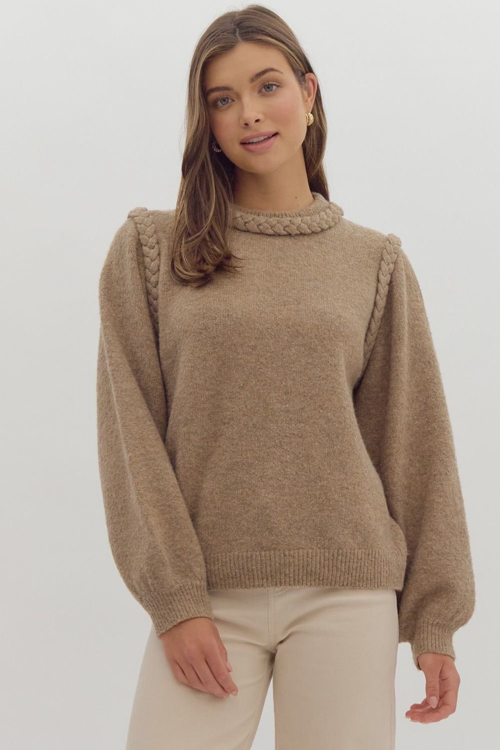 Carri Mocha Braid Detail Sweater - FINAL SALE