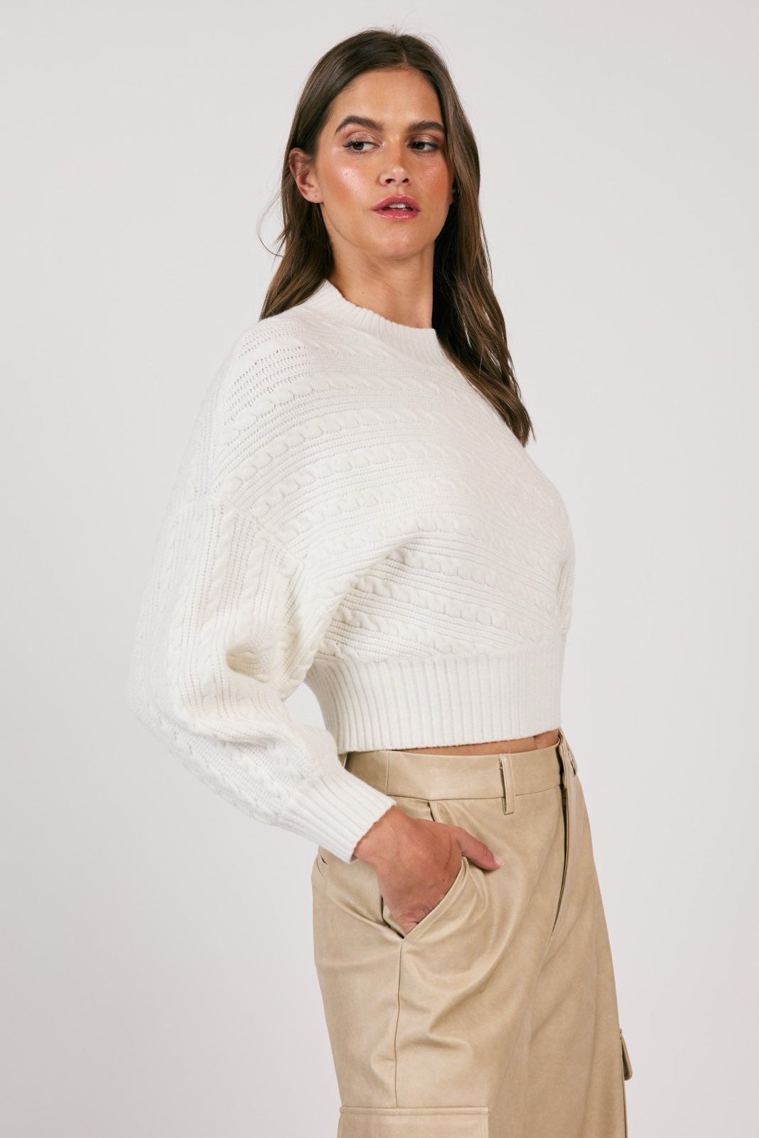 Kyana White Cable Knit Sweater - FINAL SALE