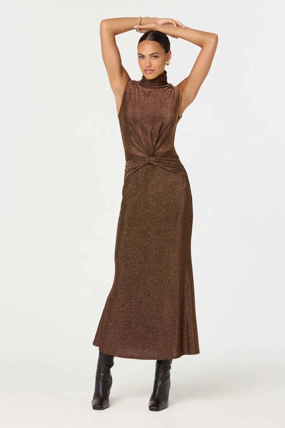 Riana Brown Metallic Maxi Dress - FINAL SALE