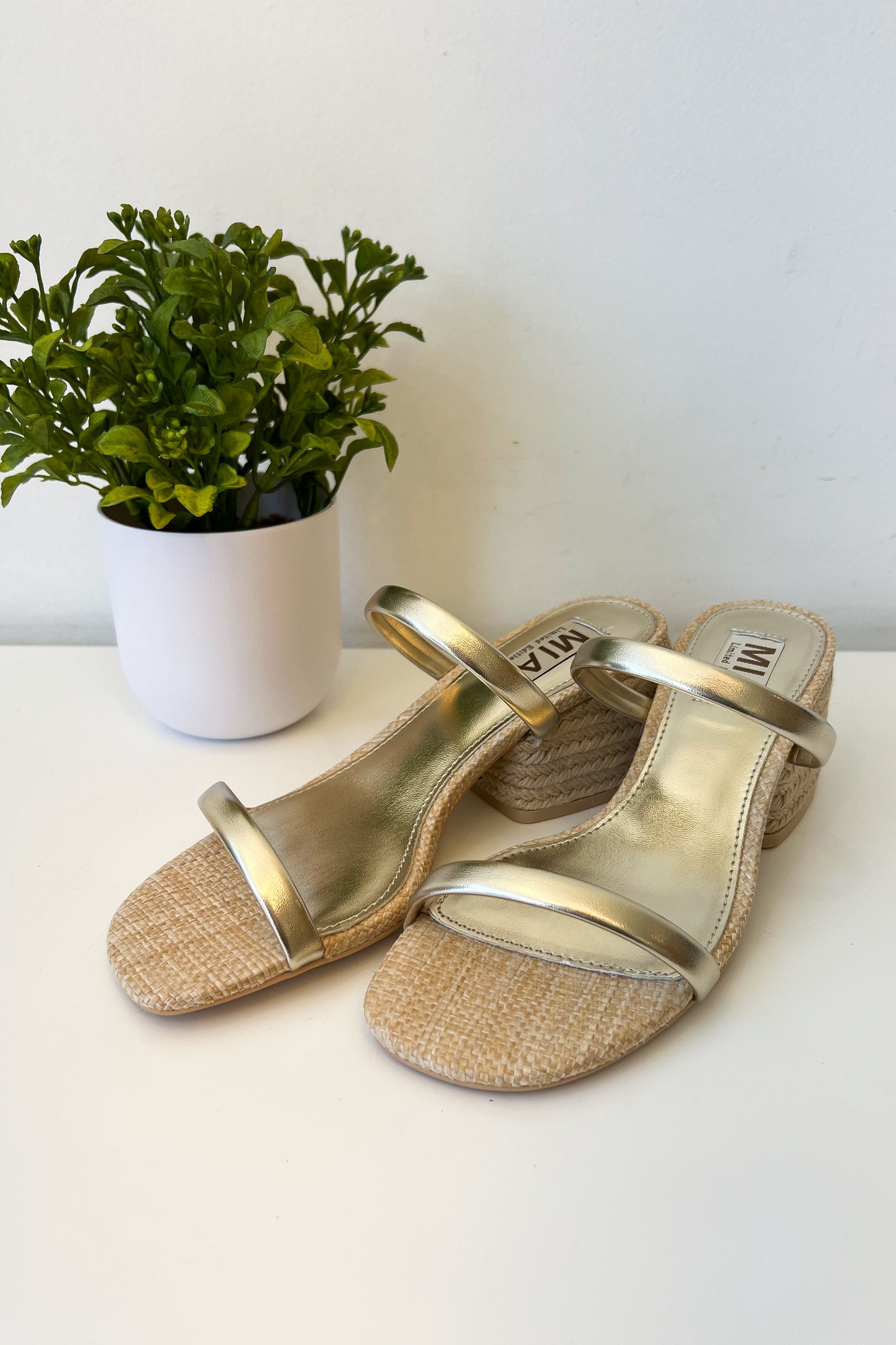 Elsie Gold Double Strap Block Heel - FINAL SALE