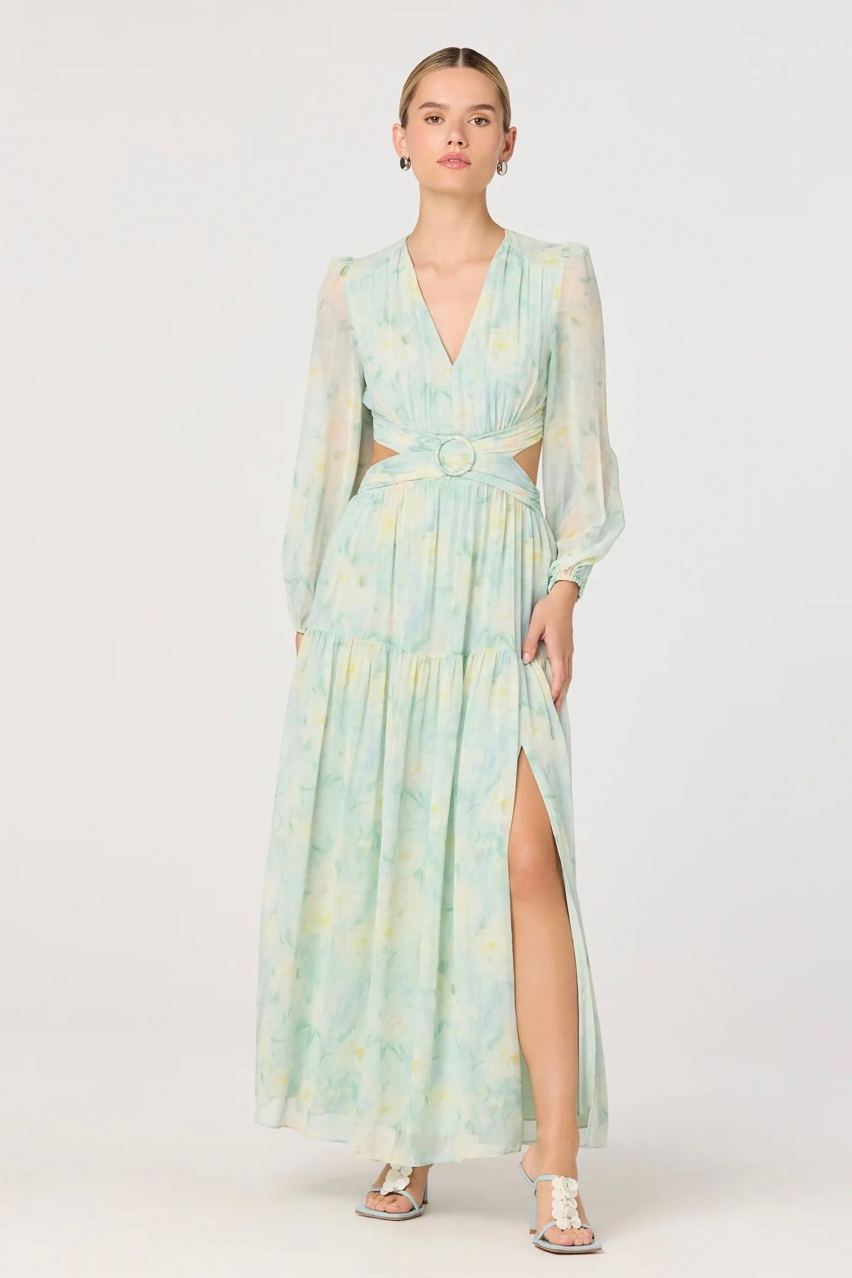 Klarissa Seafoam Floral Cutout Maxi Dress