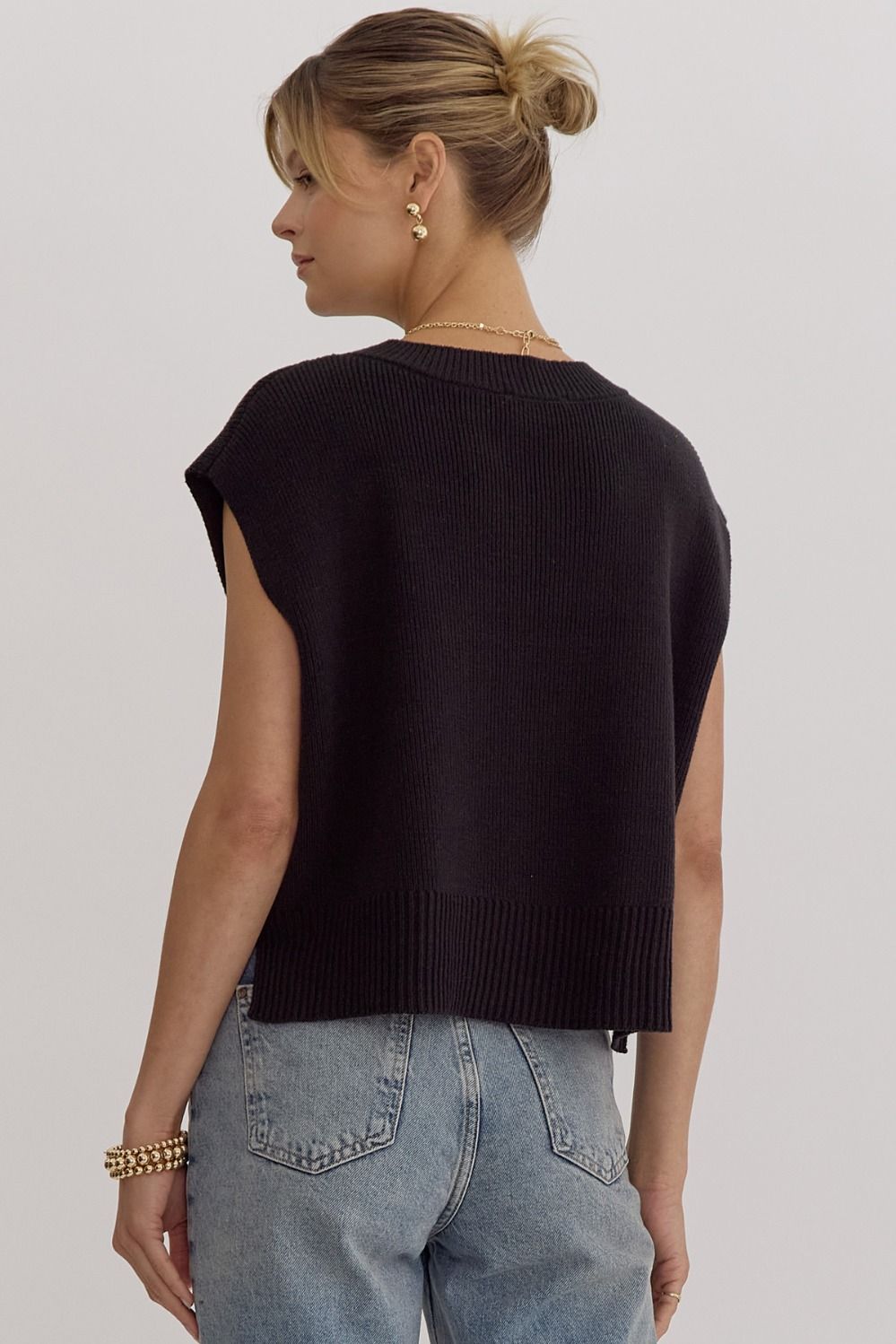 Elyse Black Sweater Vest Top - FINAL SALE