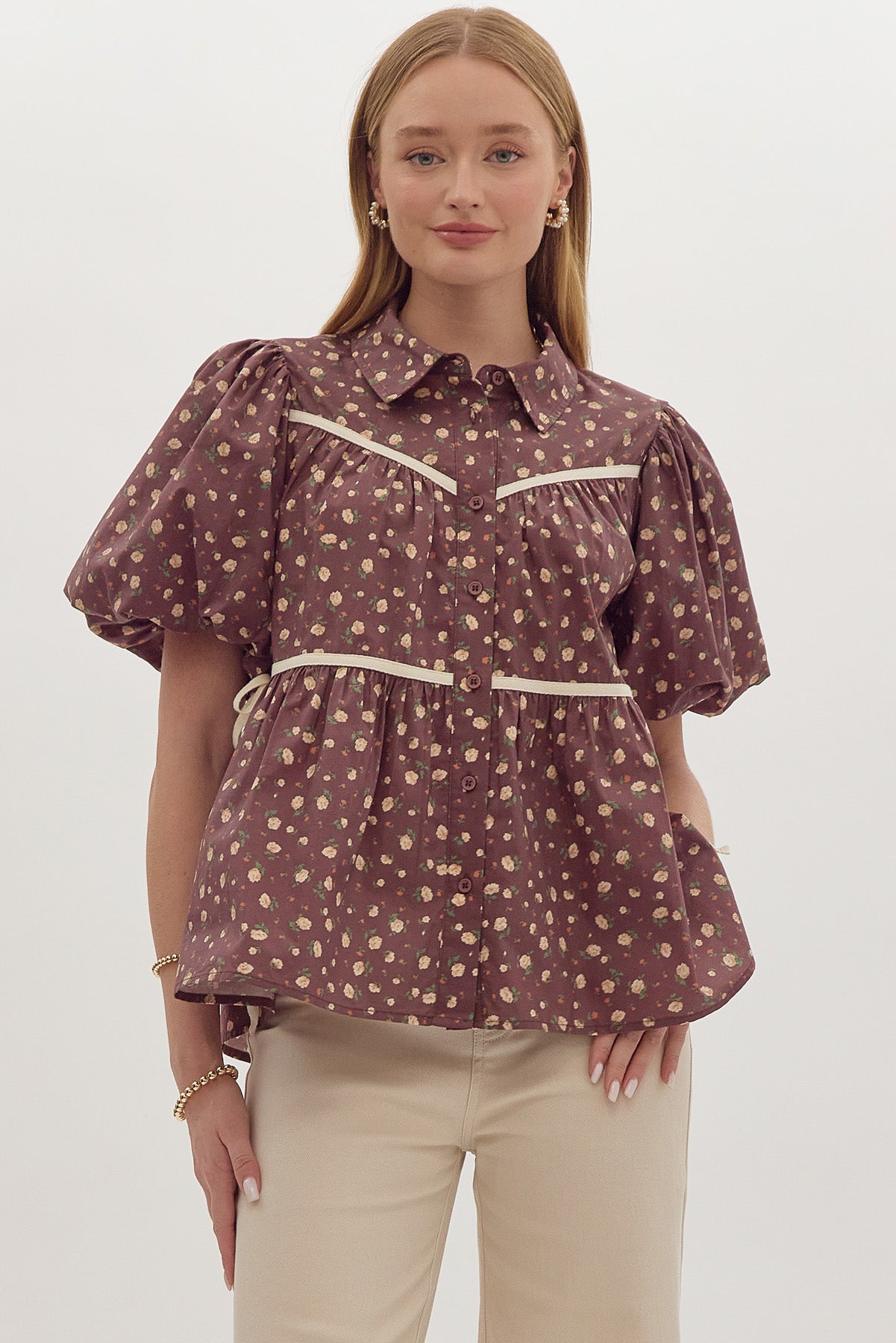Reine Brown Floral Blouse - FINAL SALE