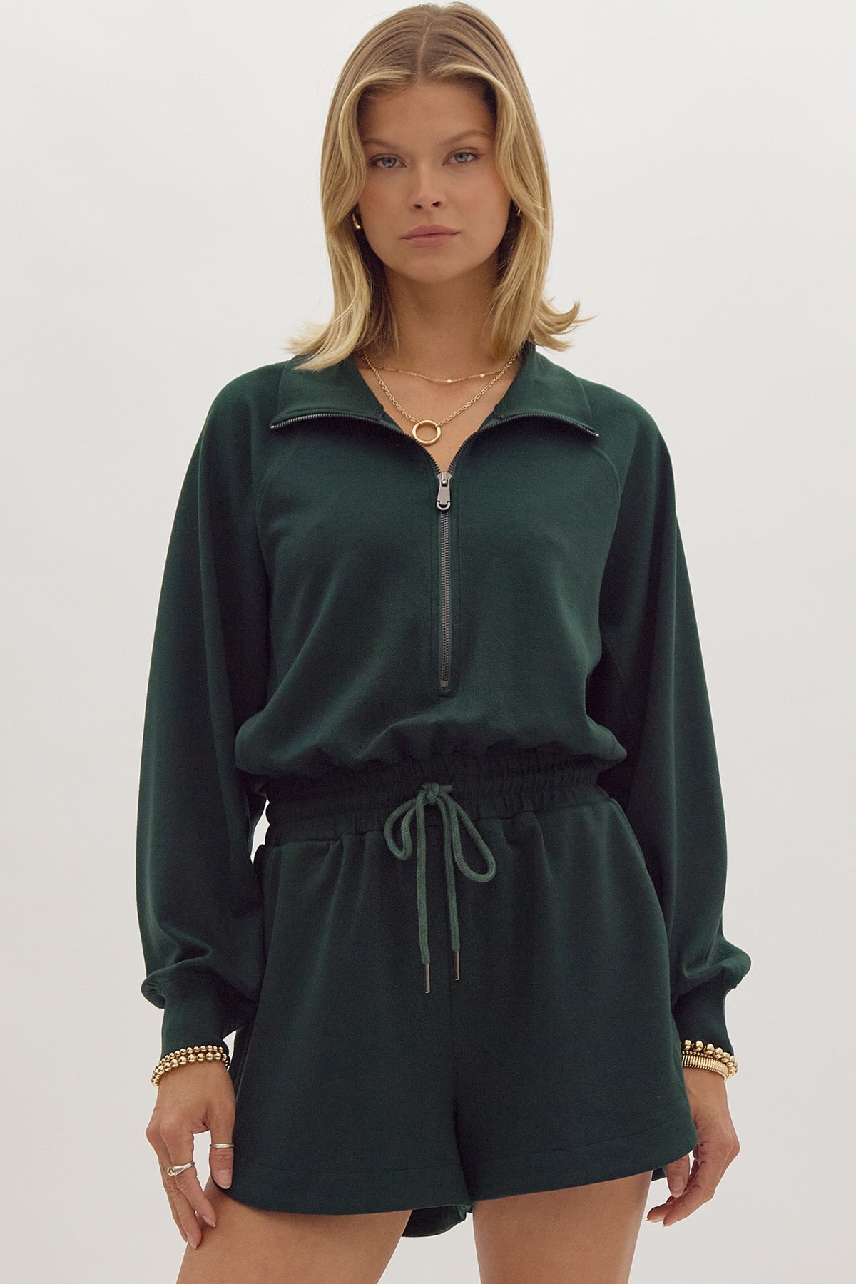 Ollie Green Quarterzip Romper - FINAL SALE