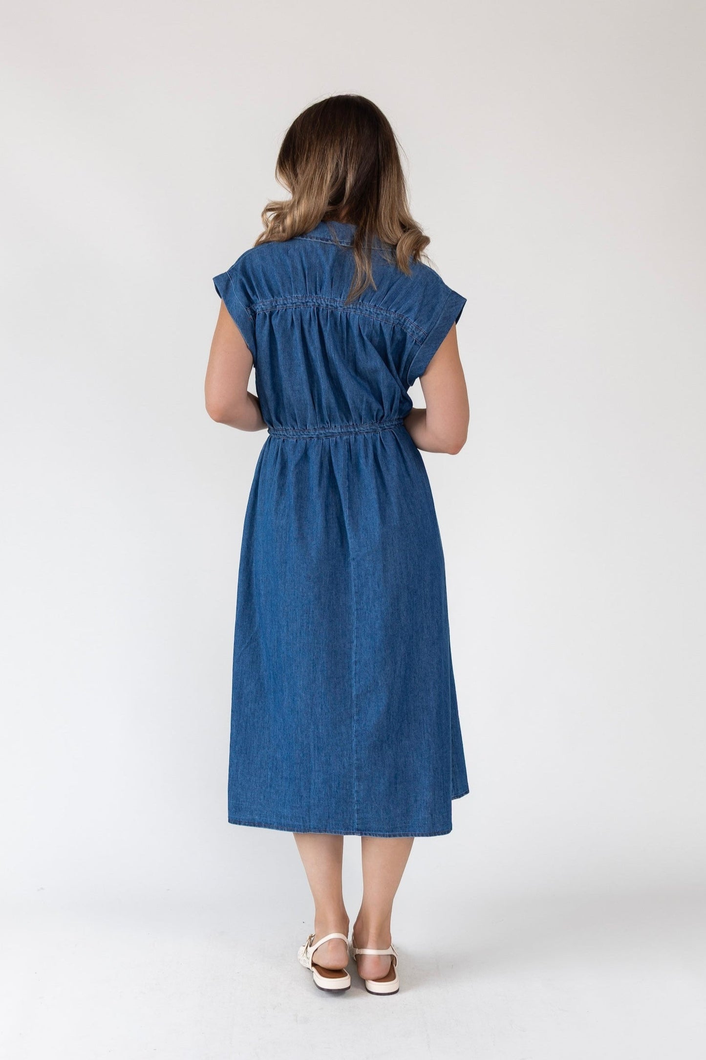Brielle Zip-Front Denim Midi Dress