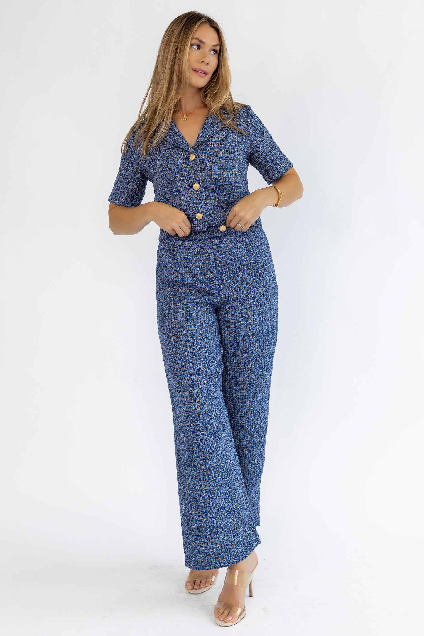 Calista Blue Tweed Set - FINAL SALE