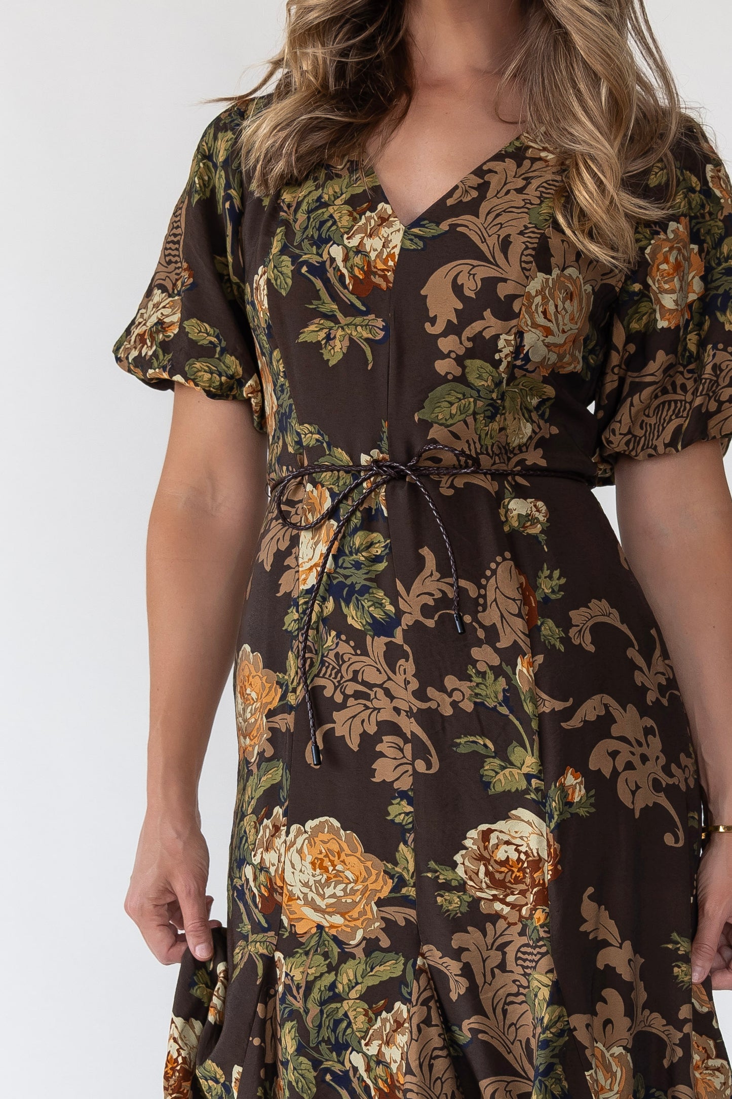 Lavena Brown V-Neck Dress