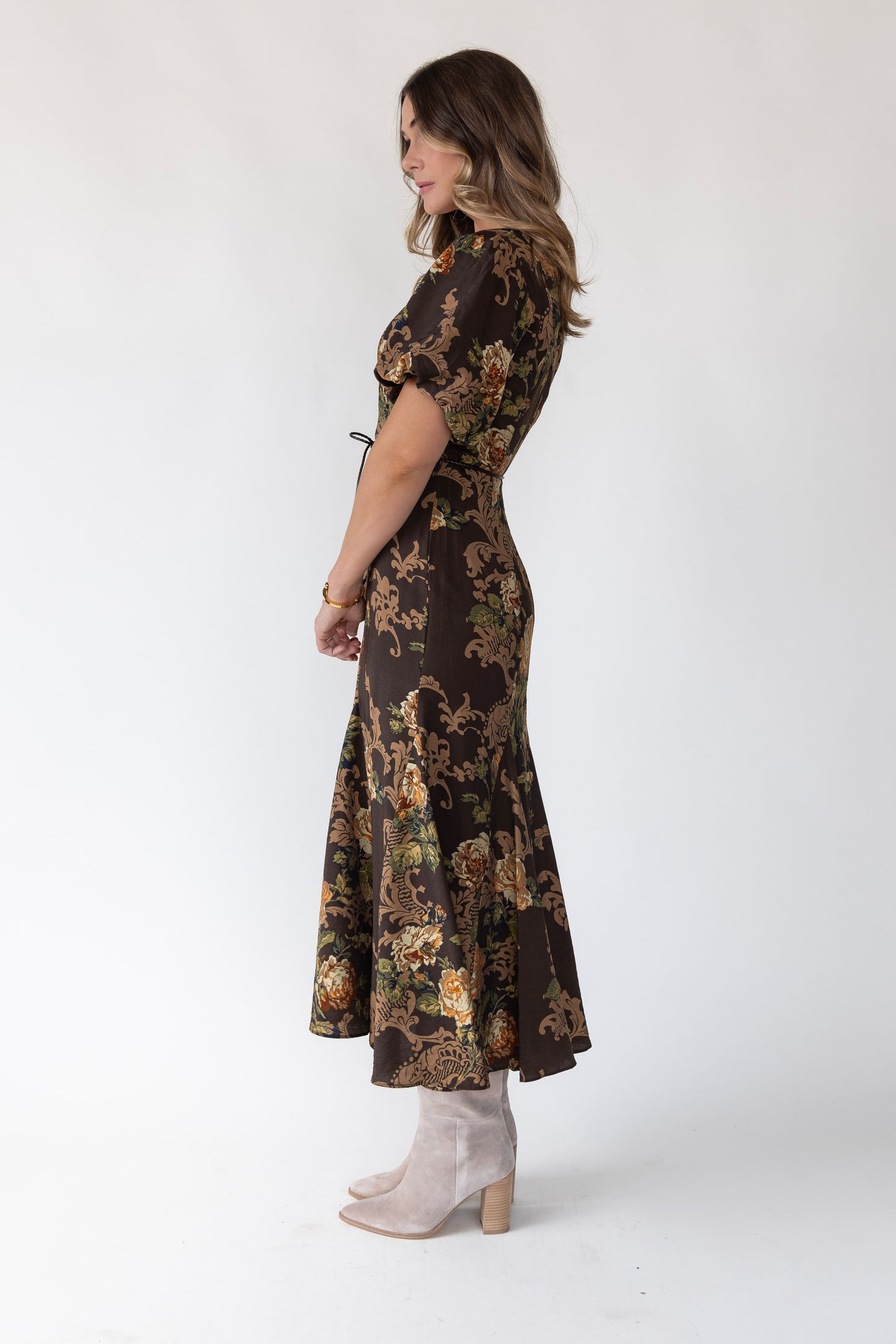 Lavena Brown V-Neck Dress