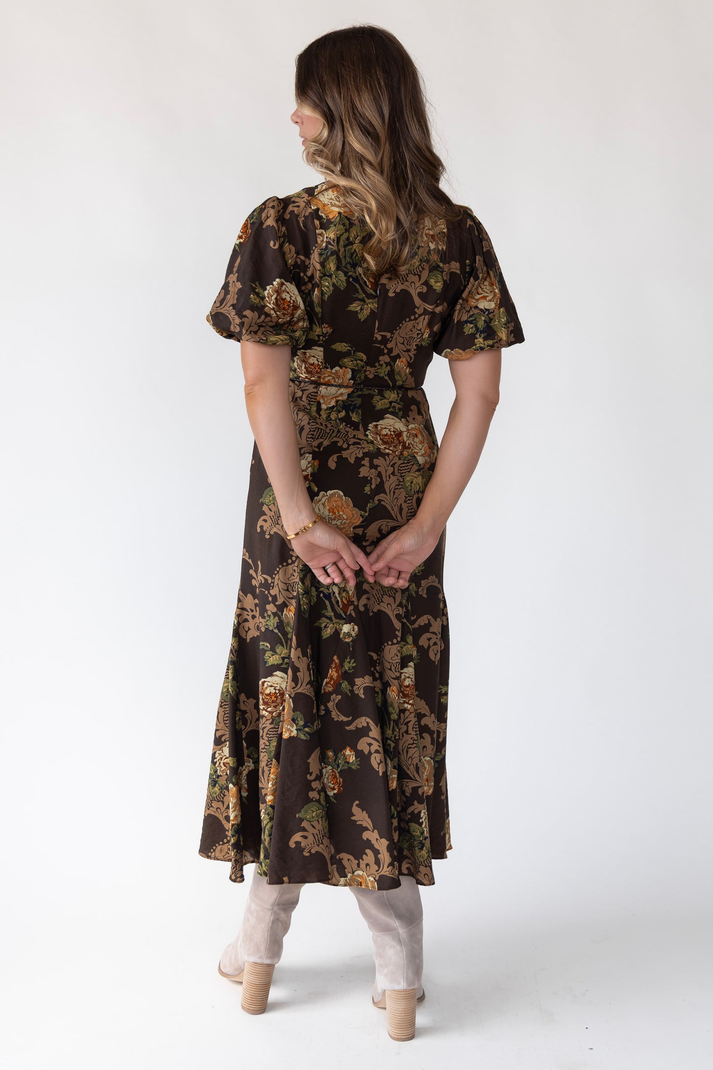 Lavena Brown V-Neck Dress