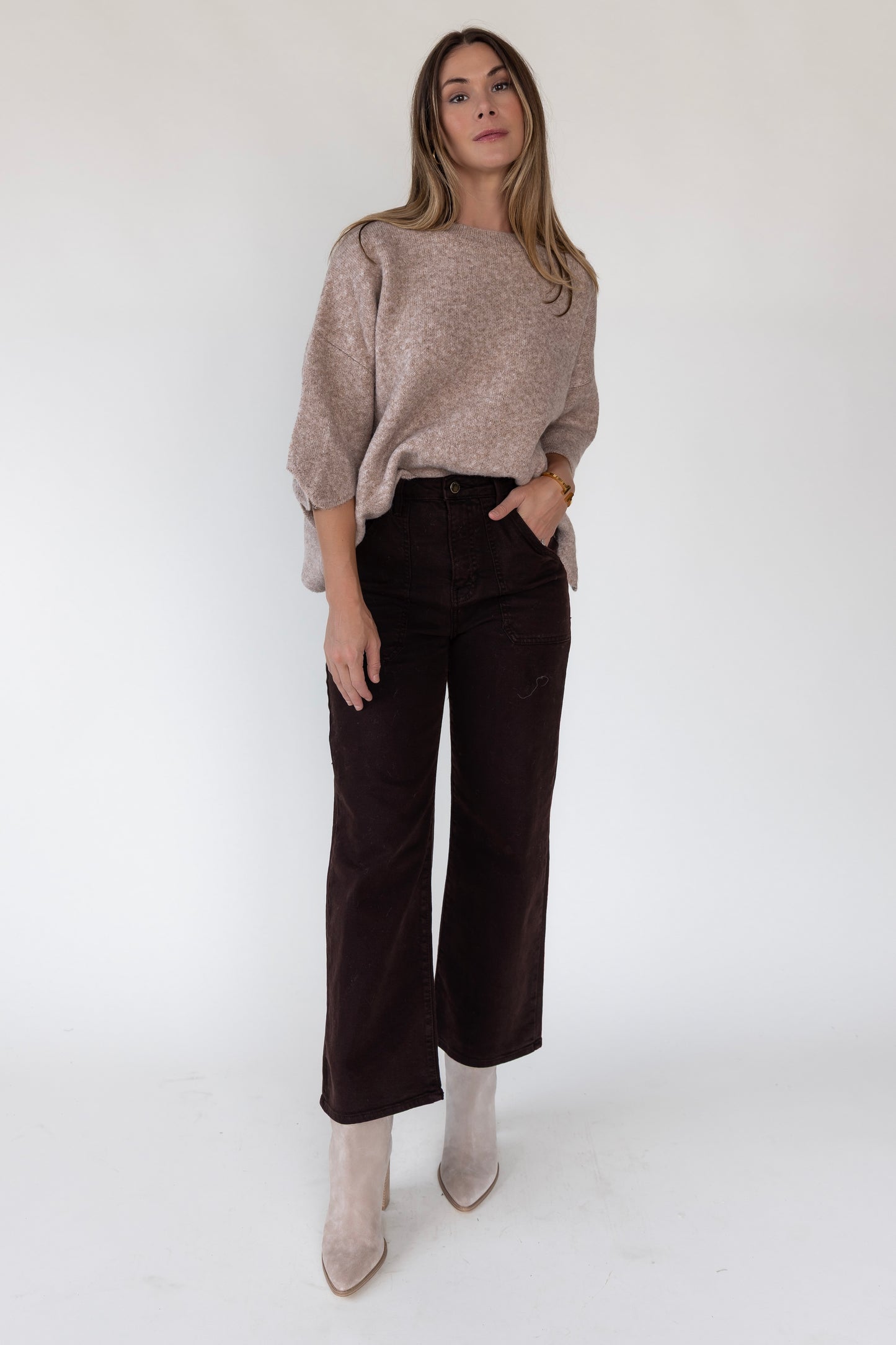 Sloane Taupe Scallop Hem Sweater