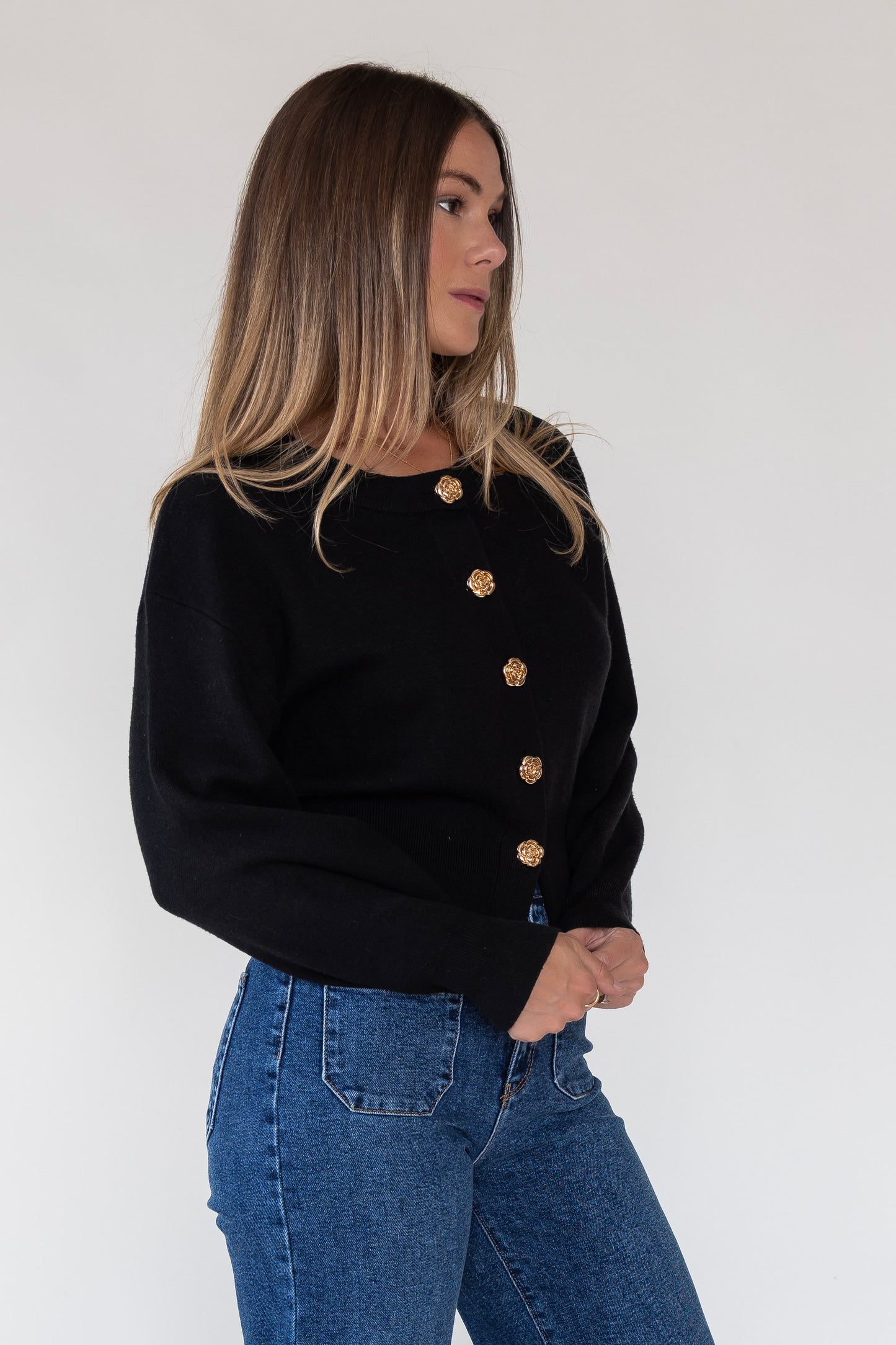 Fallon Black Button Knit Cardigan