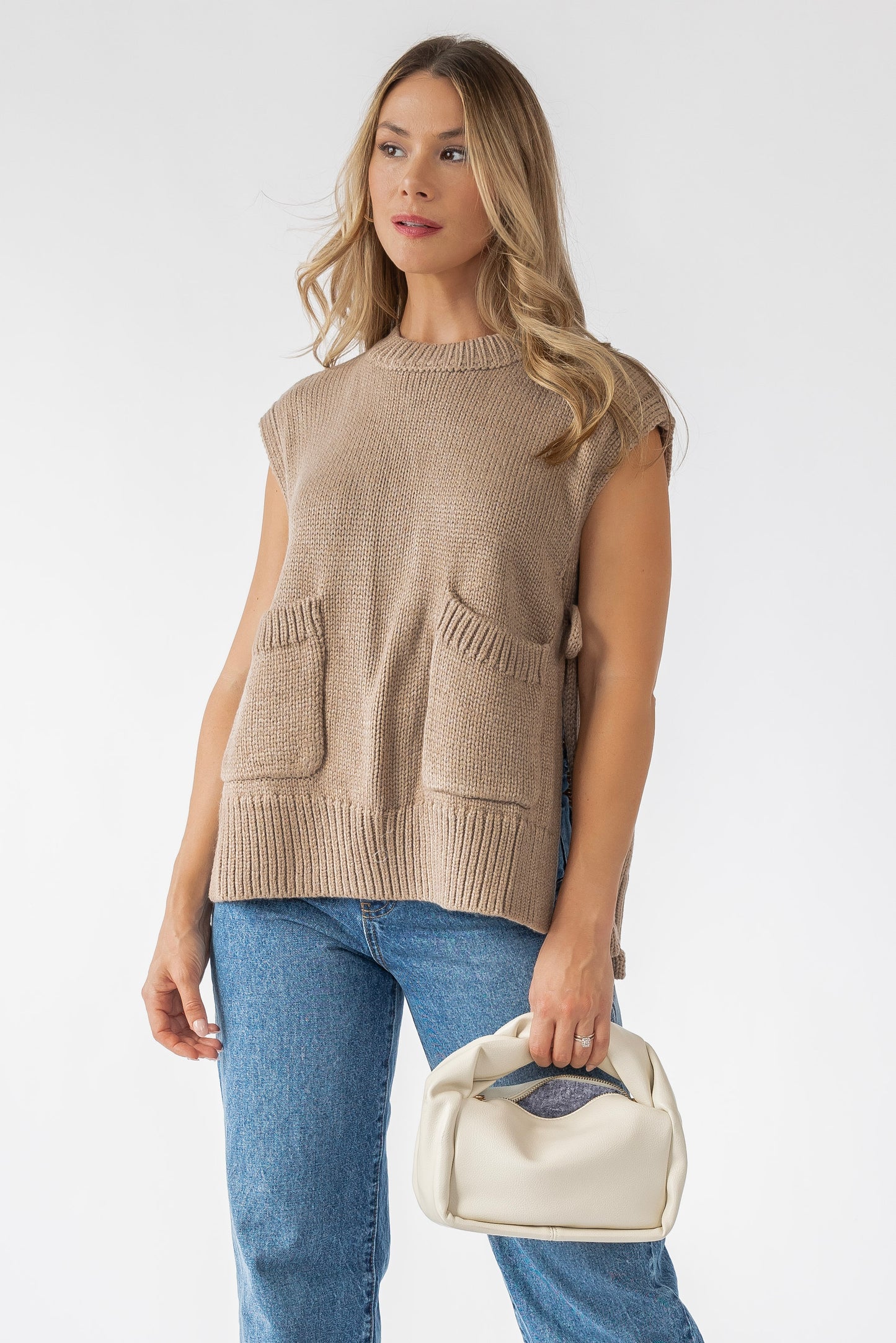 Ellena Mocha Side Tie Sweater Vest Top