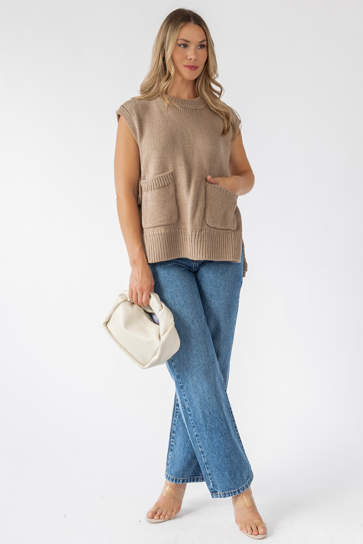 Ellena Mocha Side Tie Sweater Vest Top
