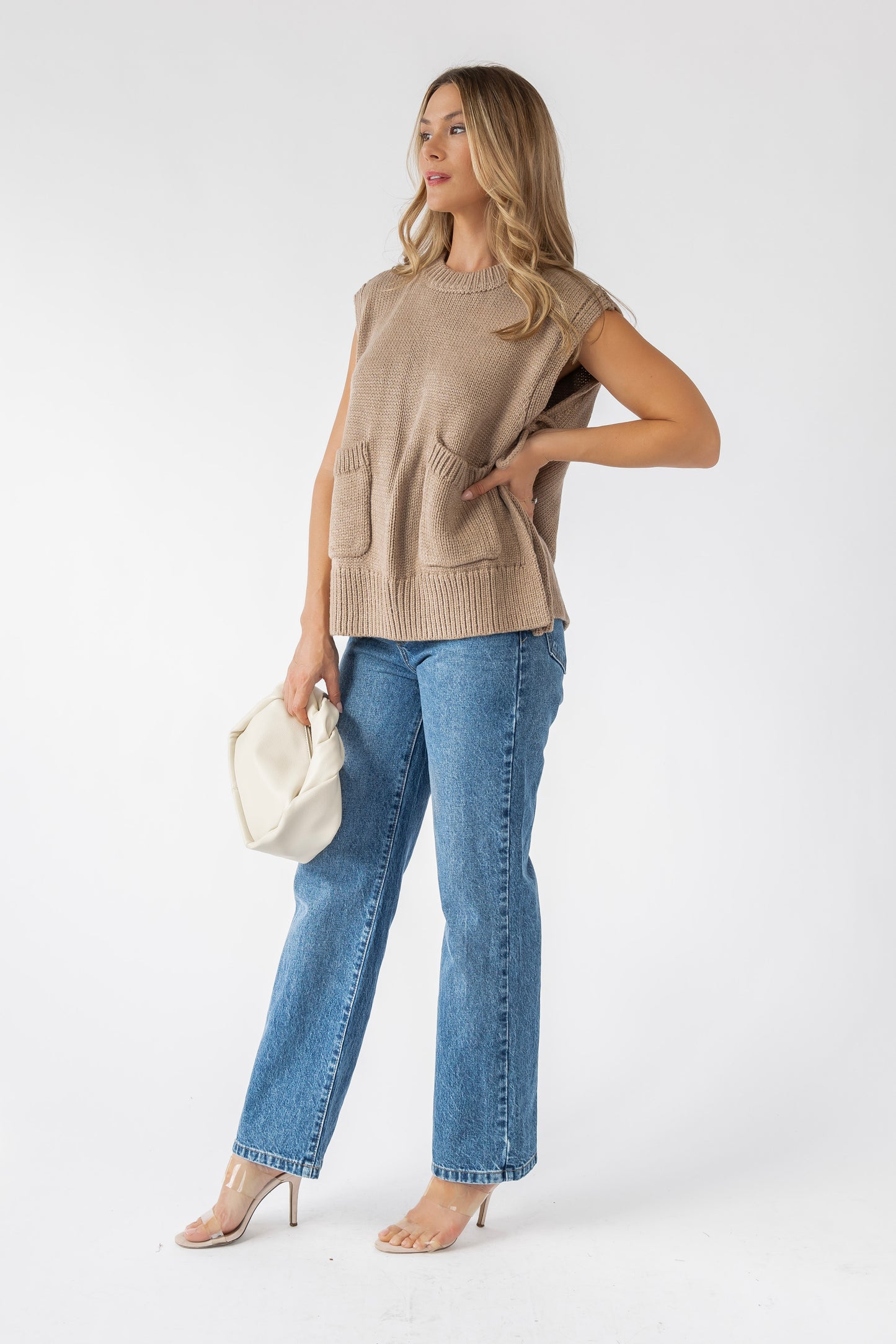 Ellena Mocha Side Tie Sweater Vest Top