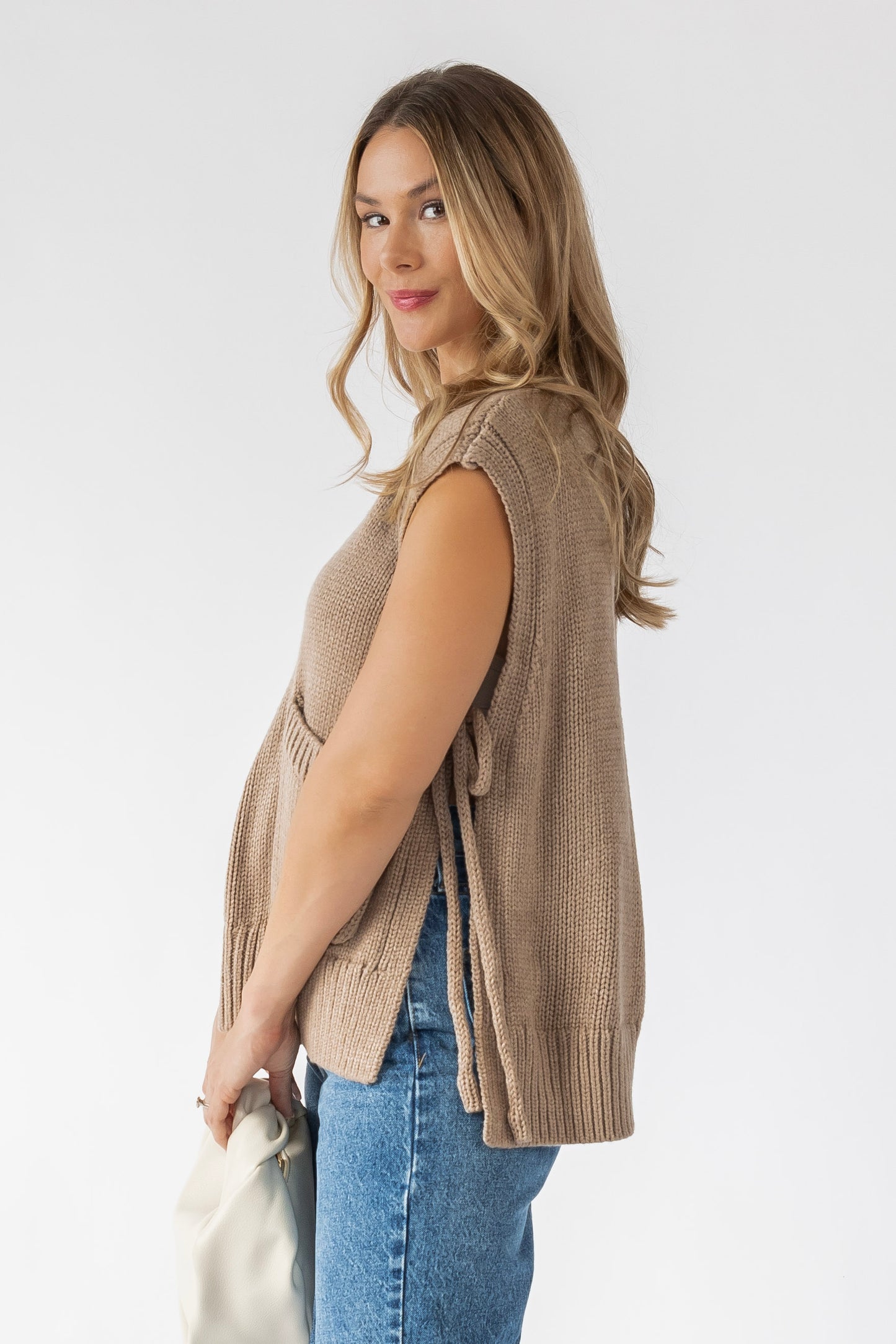 Ellena Mocha Side Tie Sweater Vest Top