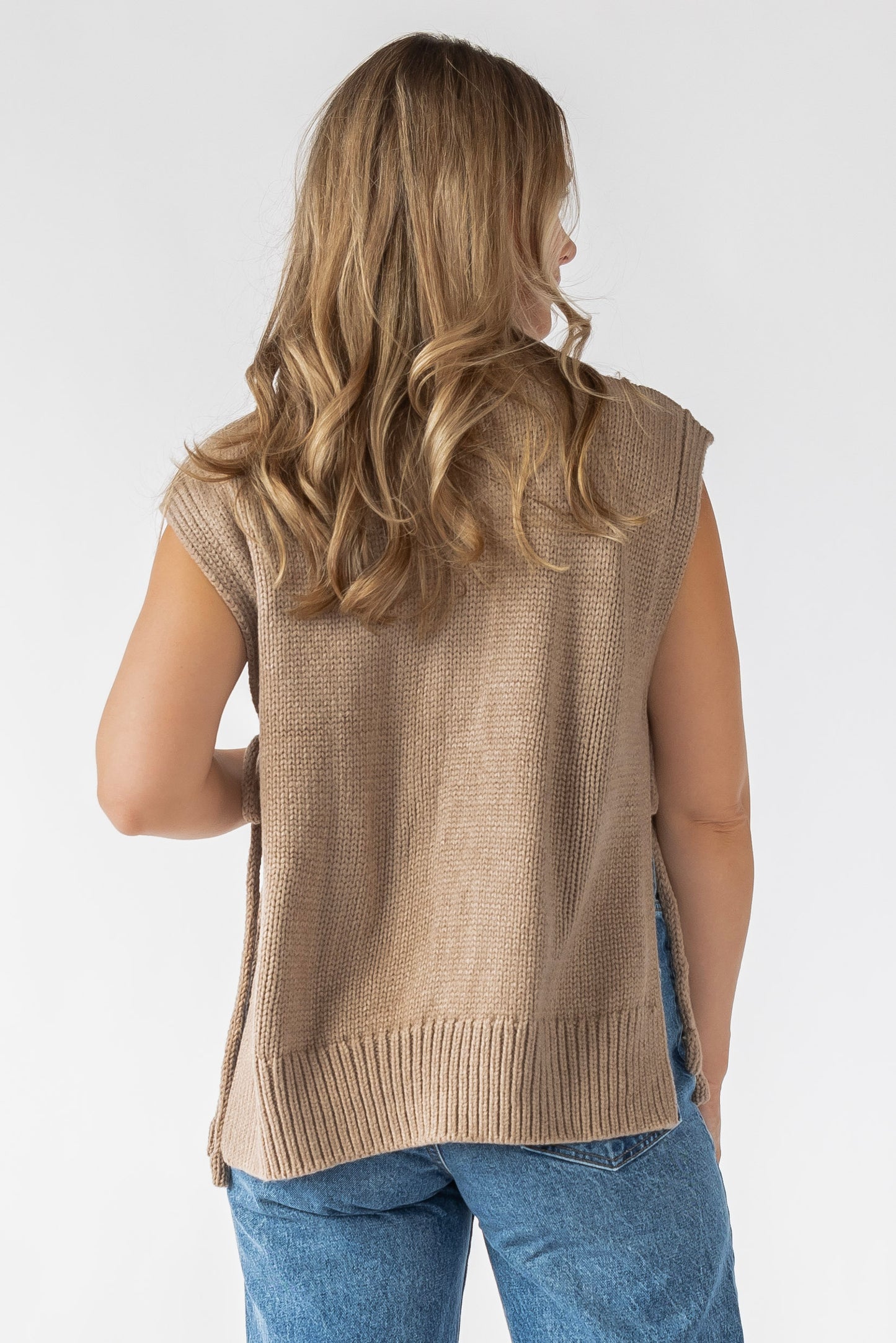 Ellena Mocha Side Tie Sweater Vest Top