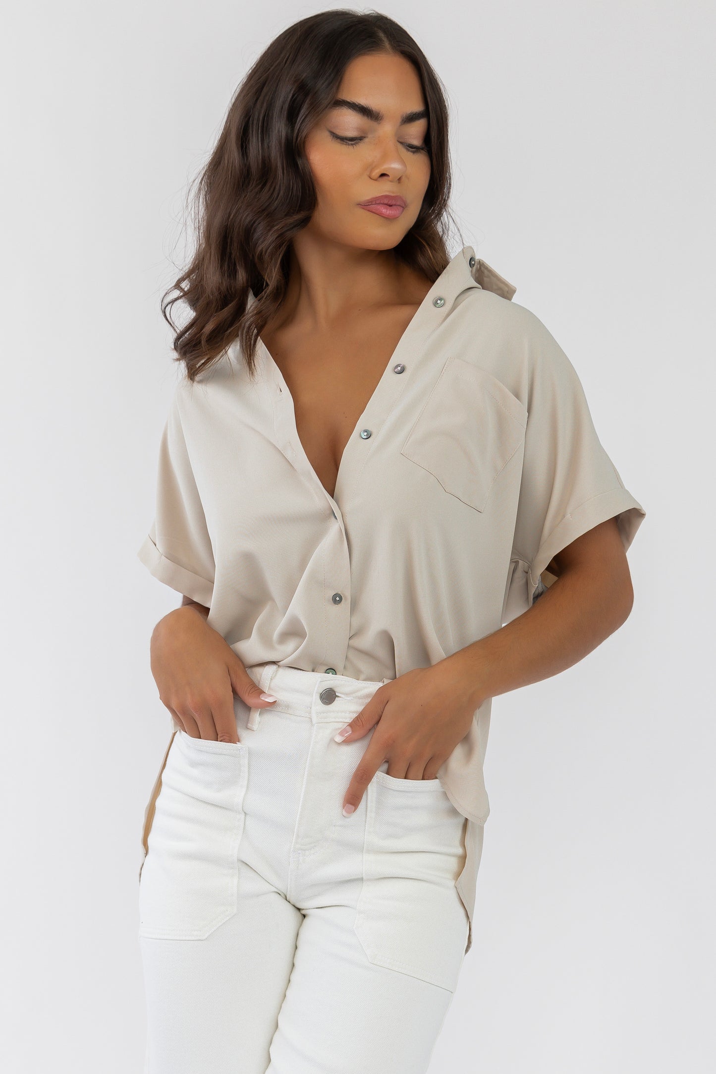 Clarke Ecru Button Down Top - FINAL SALE