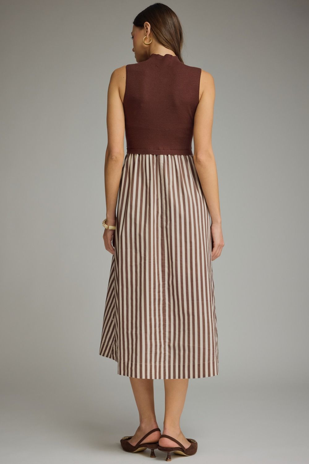 Hawthorne Brown Contrast Striped Midi Dress