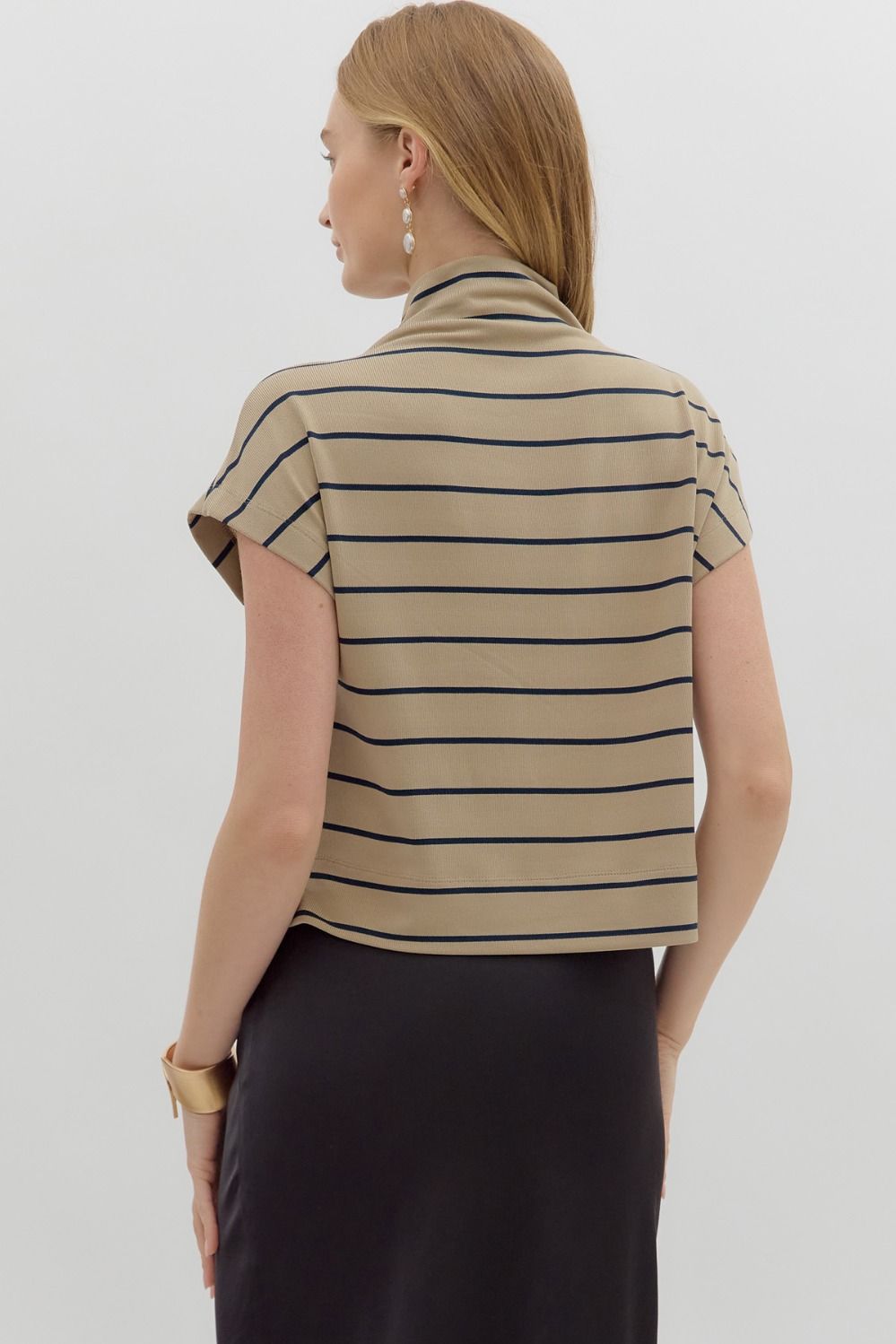 Elanie Taupe Striped Mockneck Top