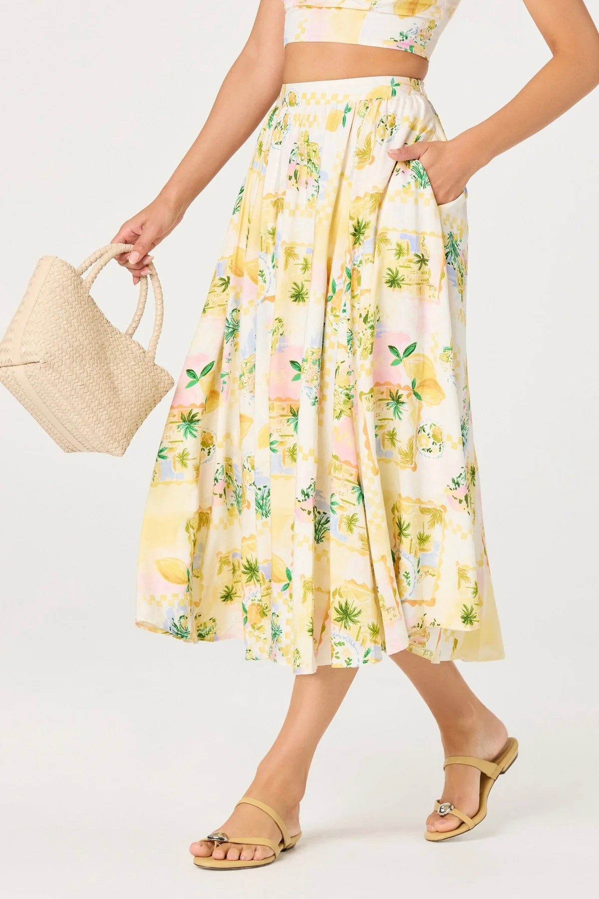 Kaleigh Ivory Lemon Print Midi Skirt