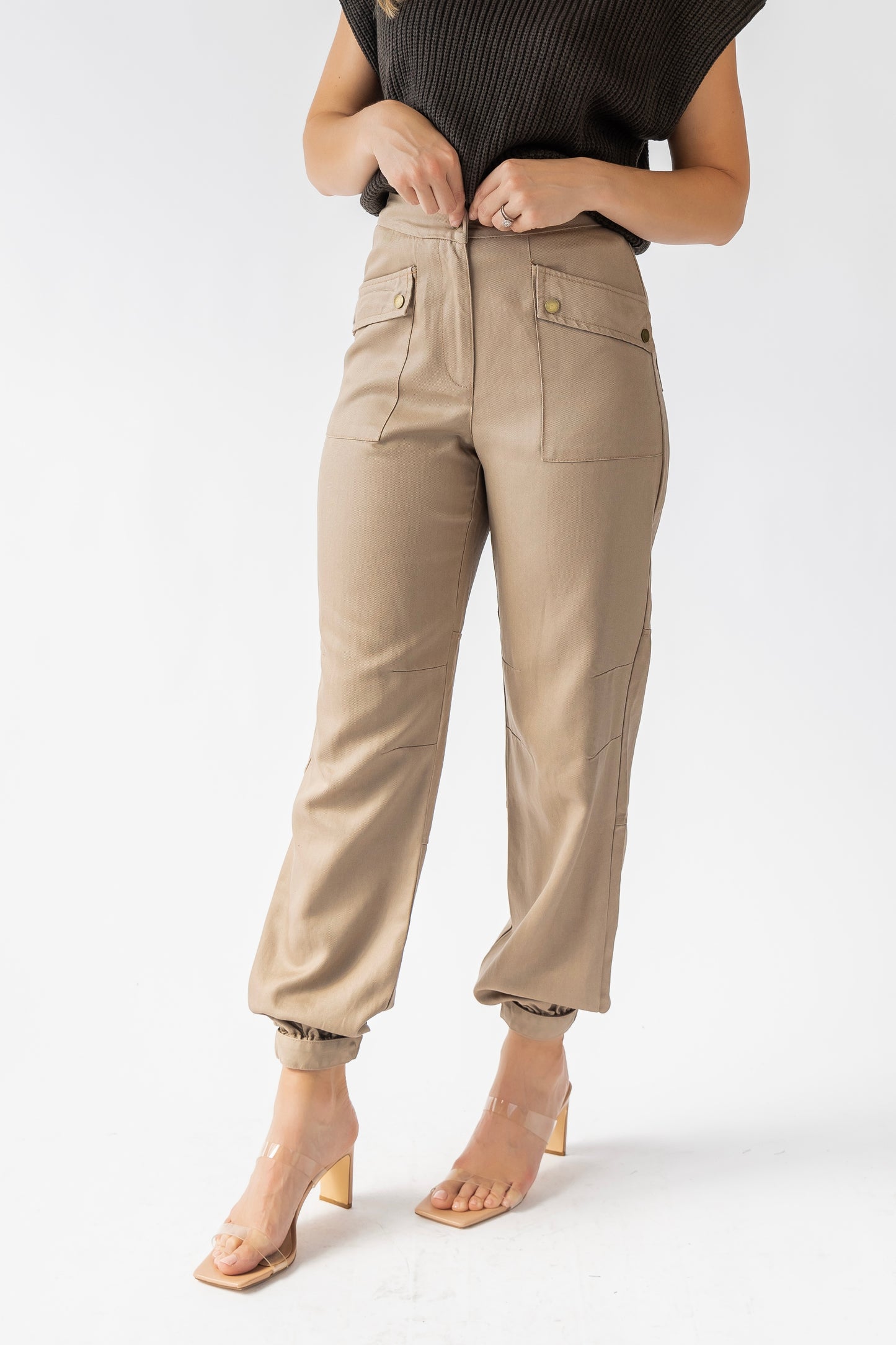 Dane Taupe Coated Cargo Pants - FINAL SALE