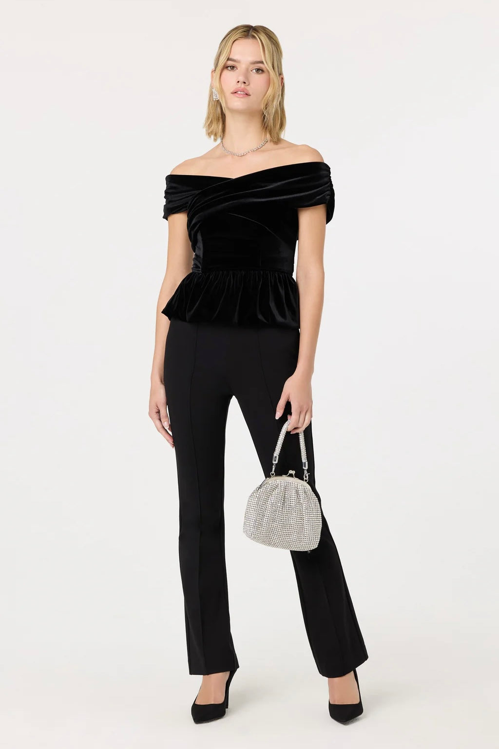 Tenille Black Velvet Off Shoulder Top - FINAL SALE