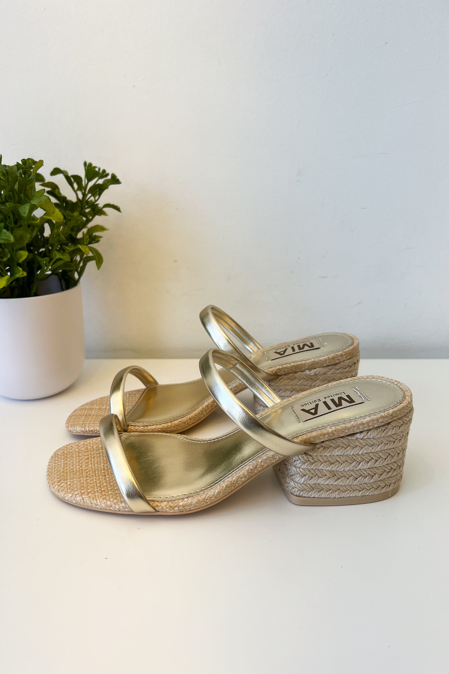 Elsie Gold Double Strap Block Heel - FINAL SALE