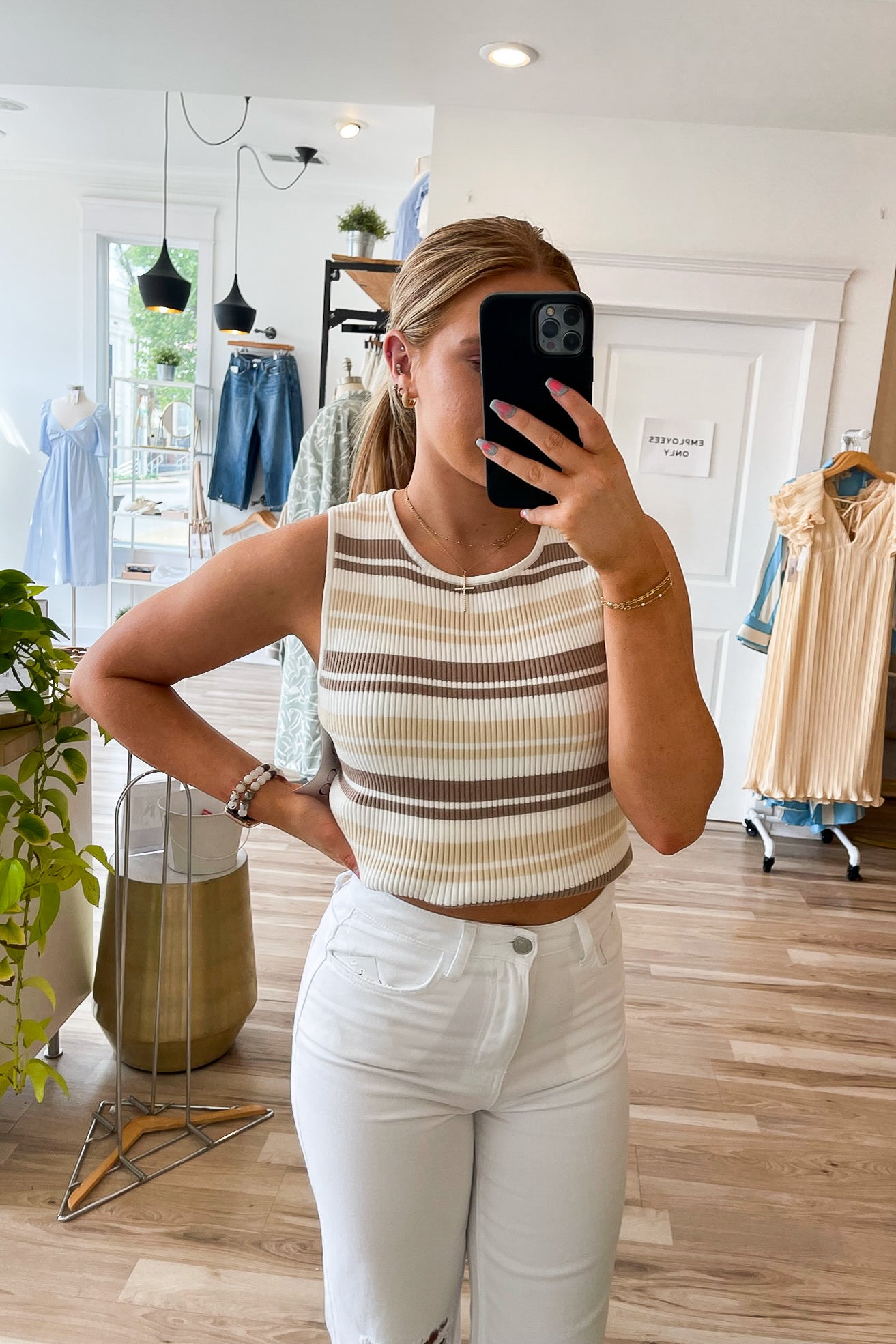 Tinsley Taupe Stripe Scoop Neck Tank - FINAL SALE