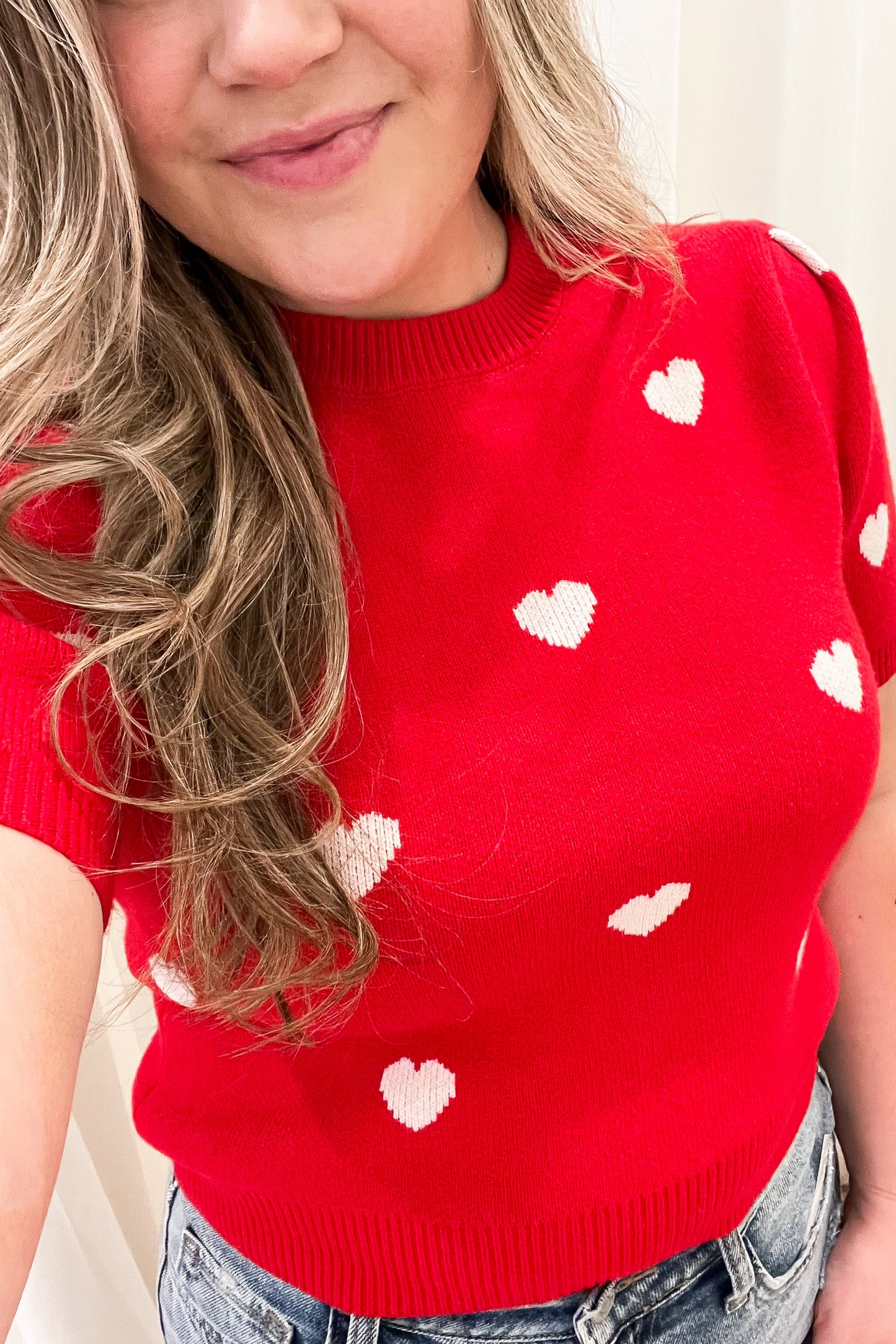 Christina Red Heart Pattern Sweater Top - FINAL SALE