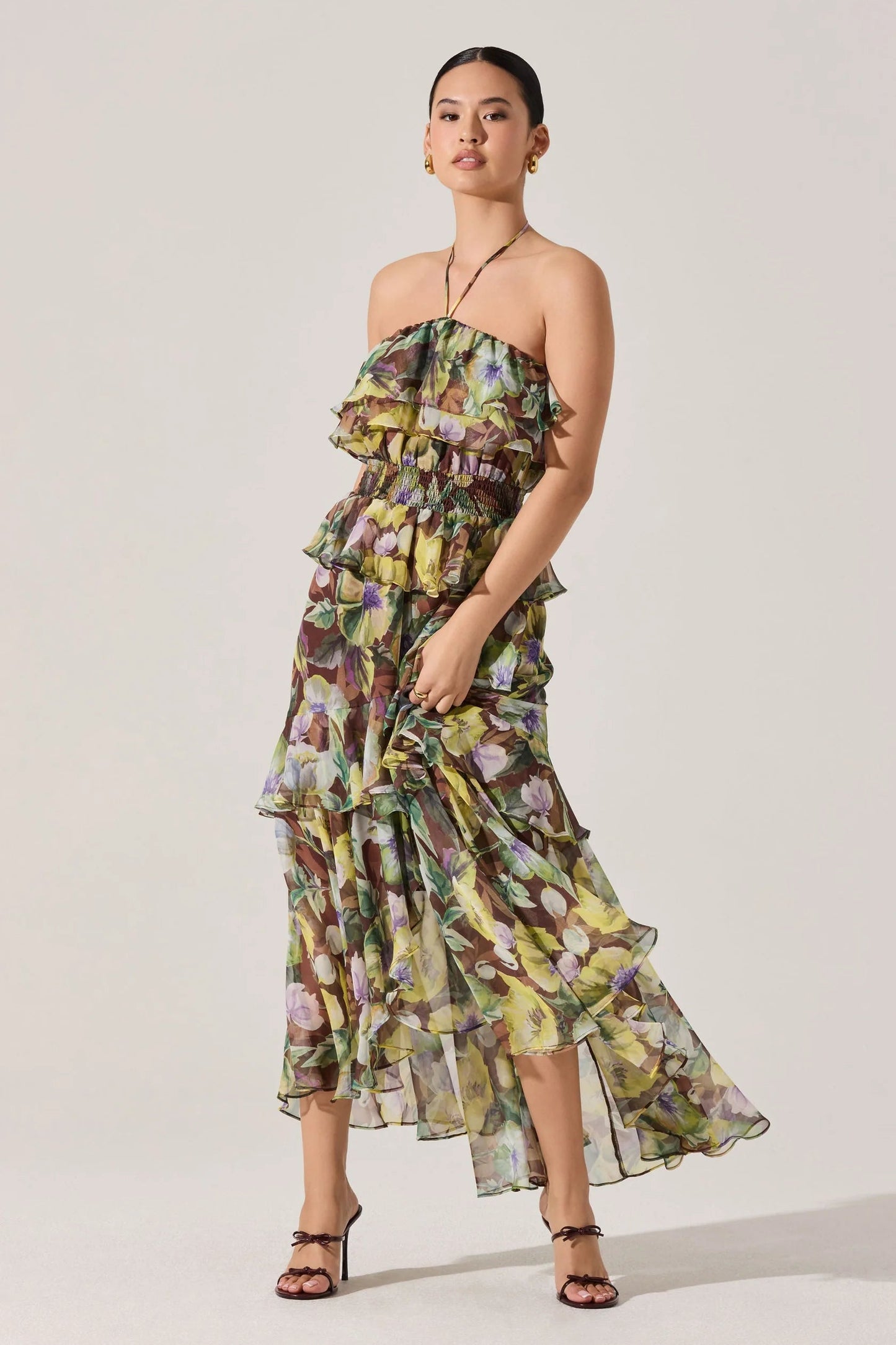 Elena Brown Halter Maxi Dress