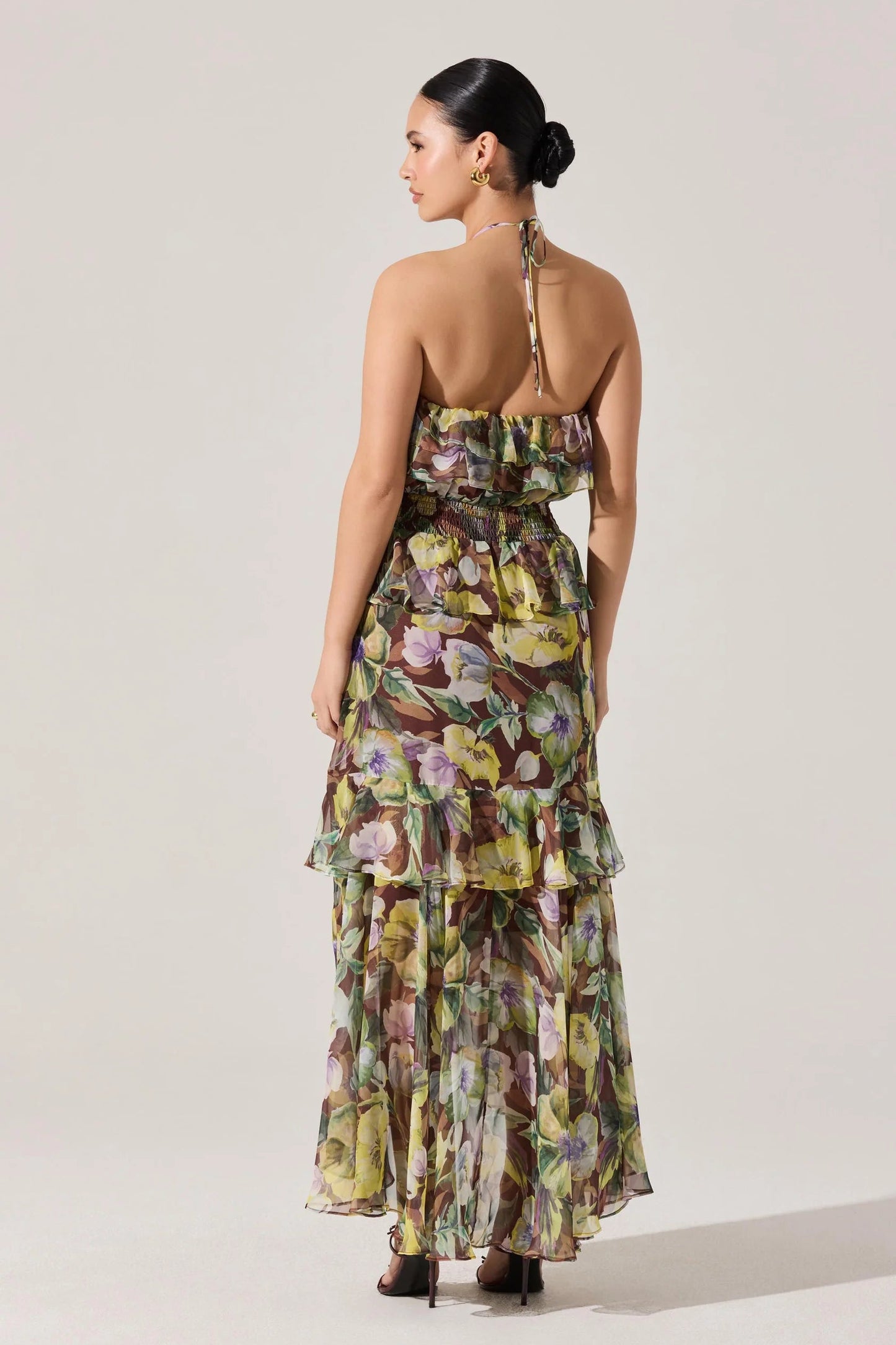 Elena Brown Halter Maxi Dress