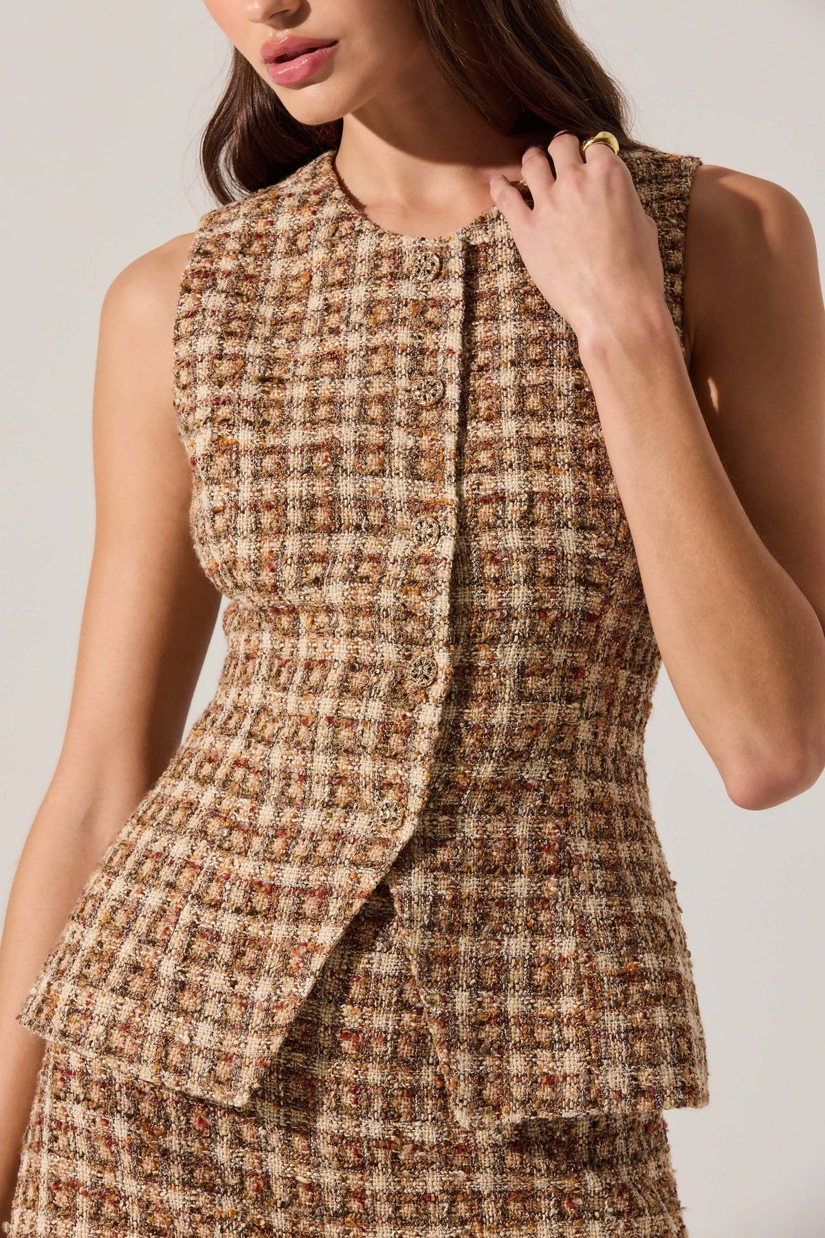 Dilone Brown Plaid Tweed Dress