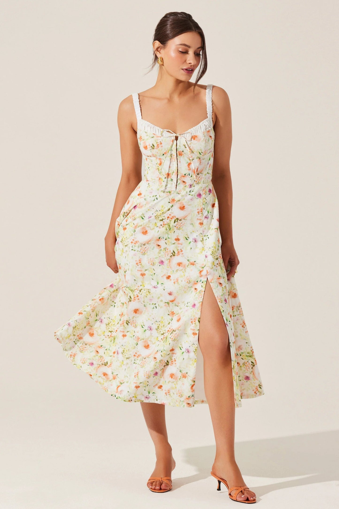 Layton Orange Floral Midi Dress