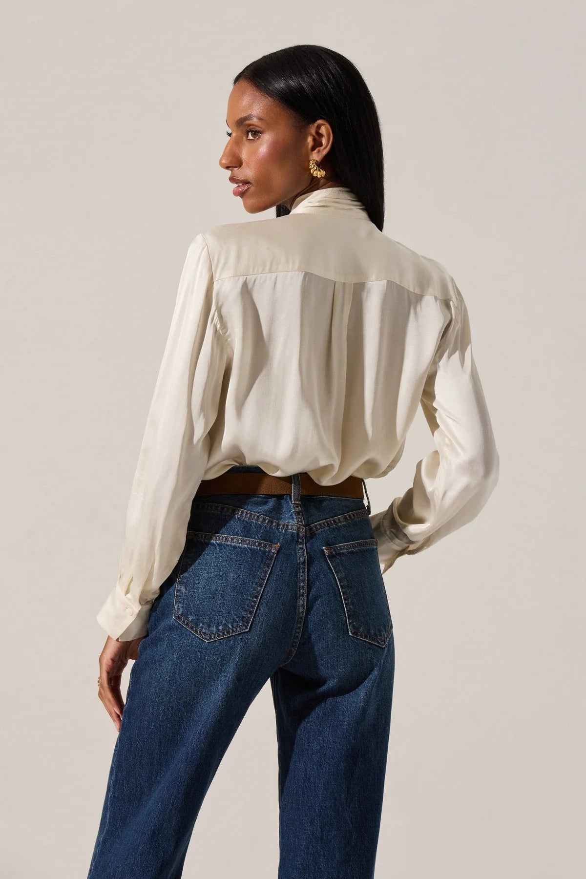 Mabry Cream Satin Tie Top