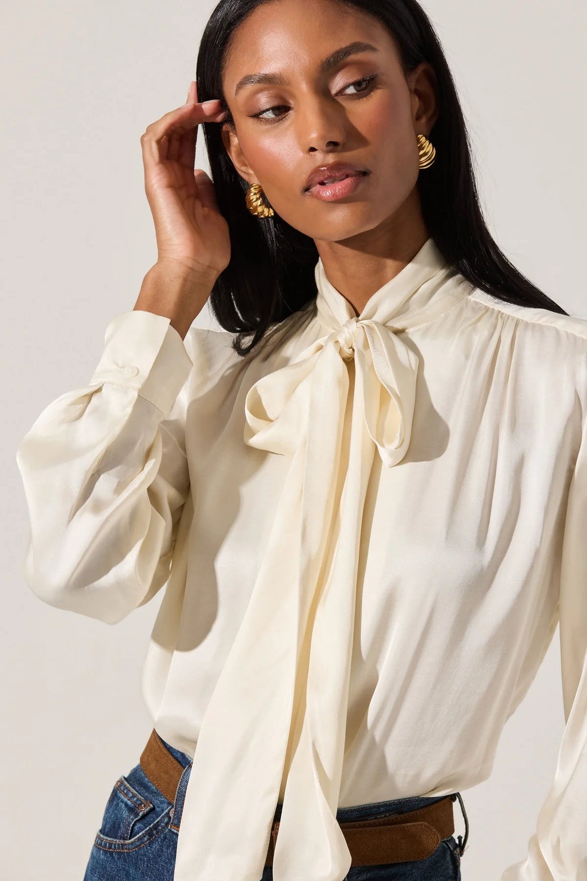 Mabry Cream Satin Tie Top