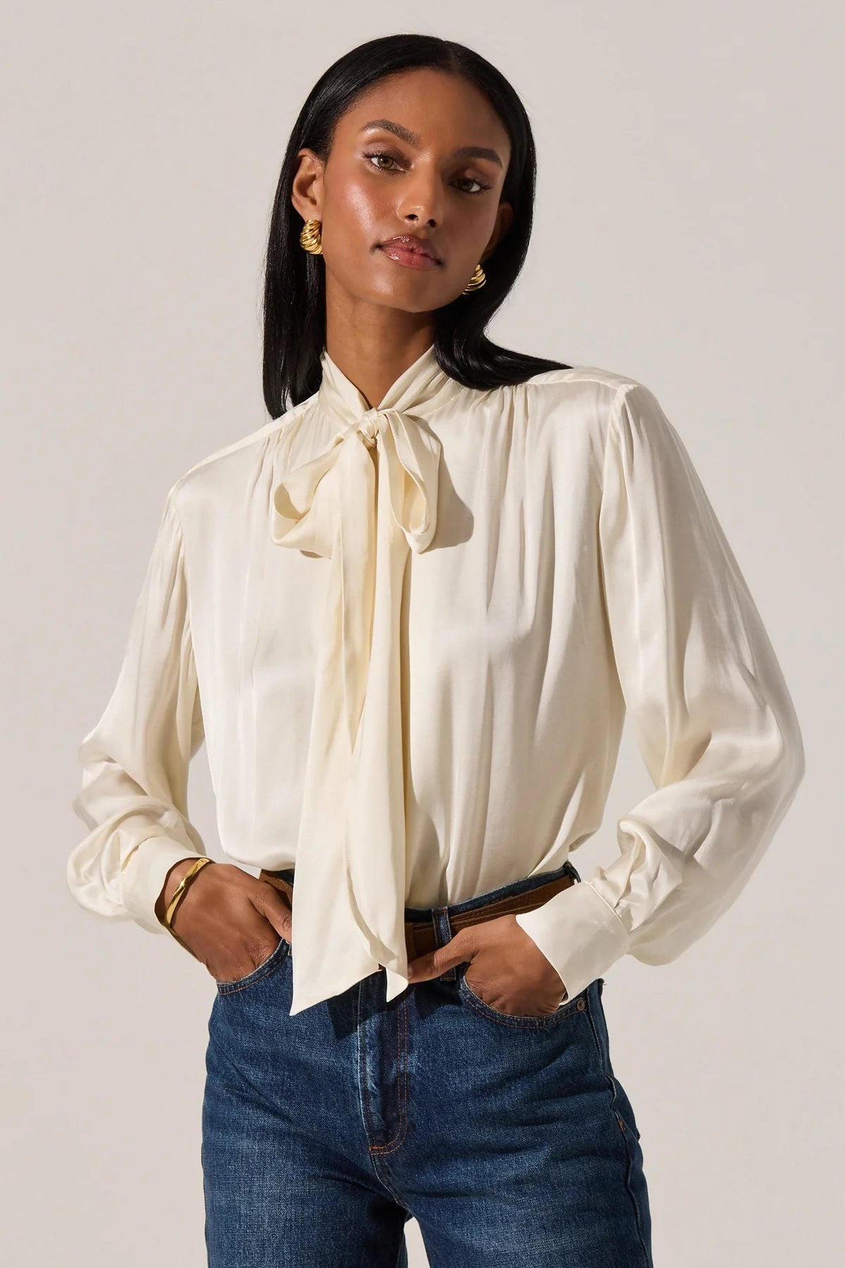Mabry Cream Satin Tie Top