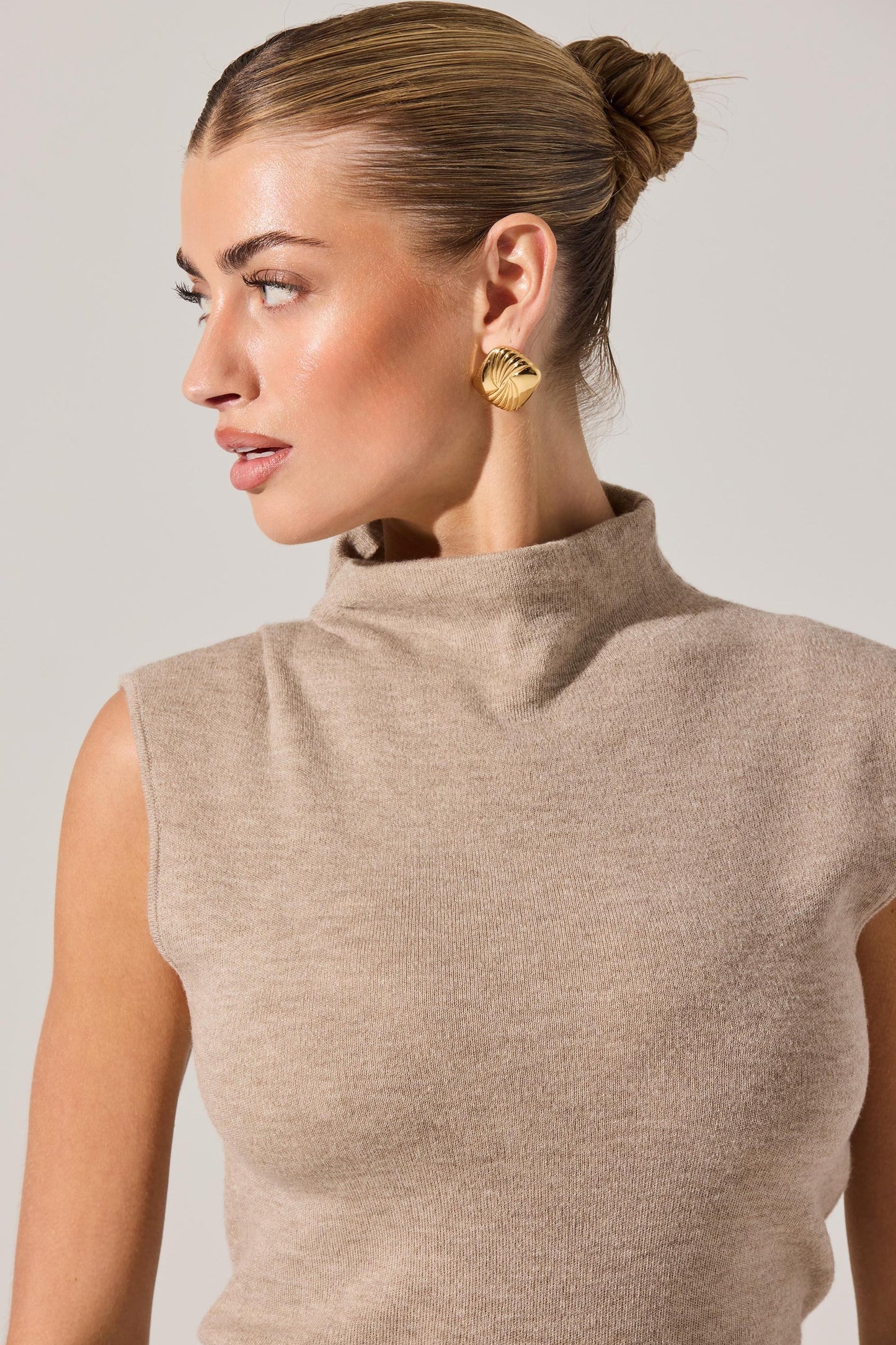 Deora Taupe Mock Neck Sweater Tank