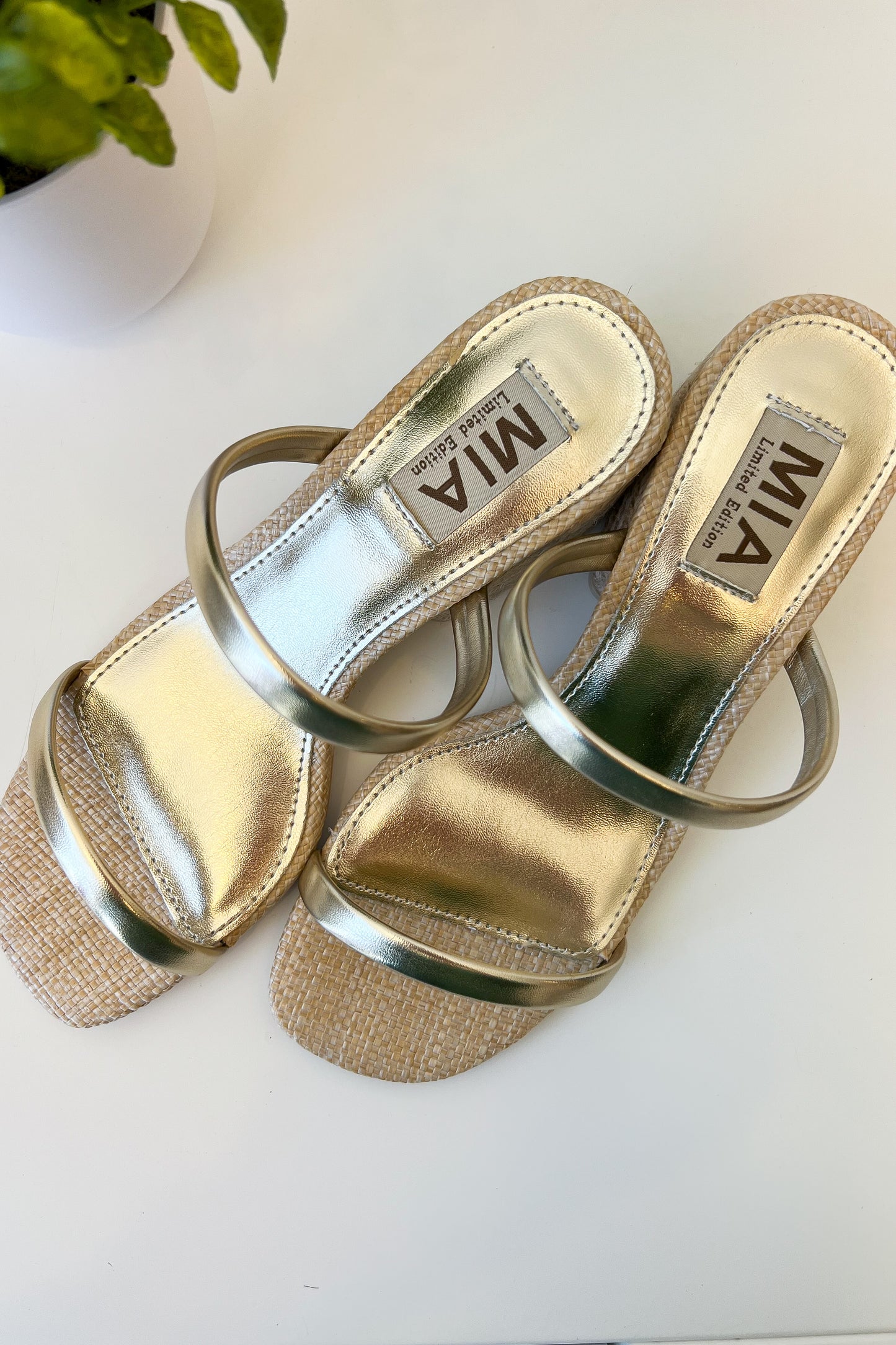 Elsie Gold Double Strap Block Heel - FINAL SALE