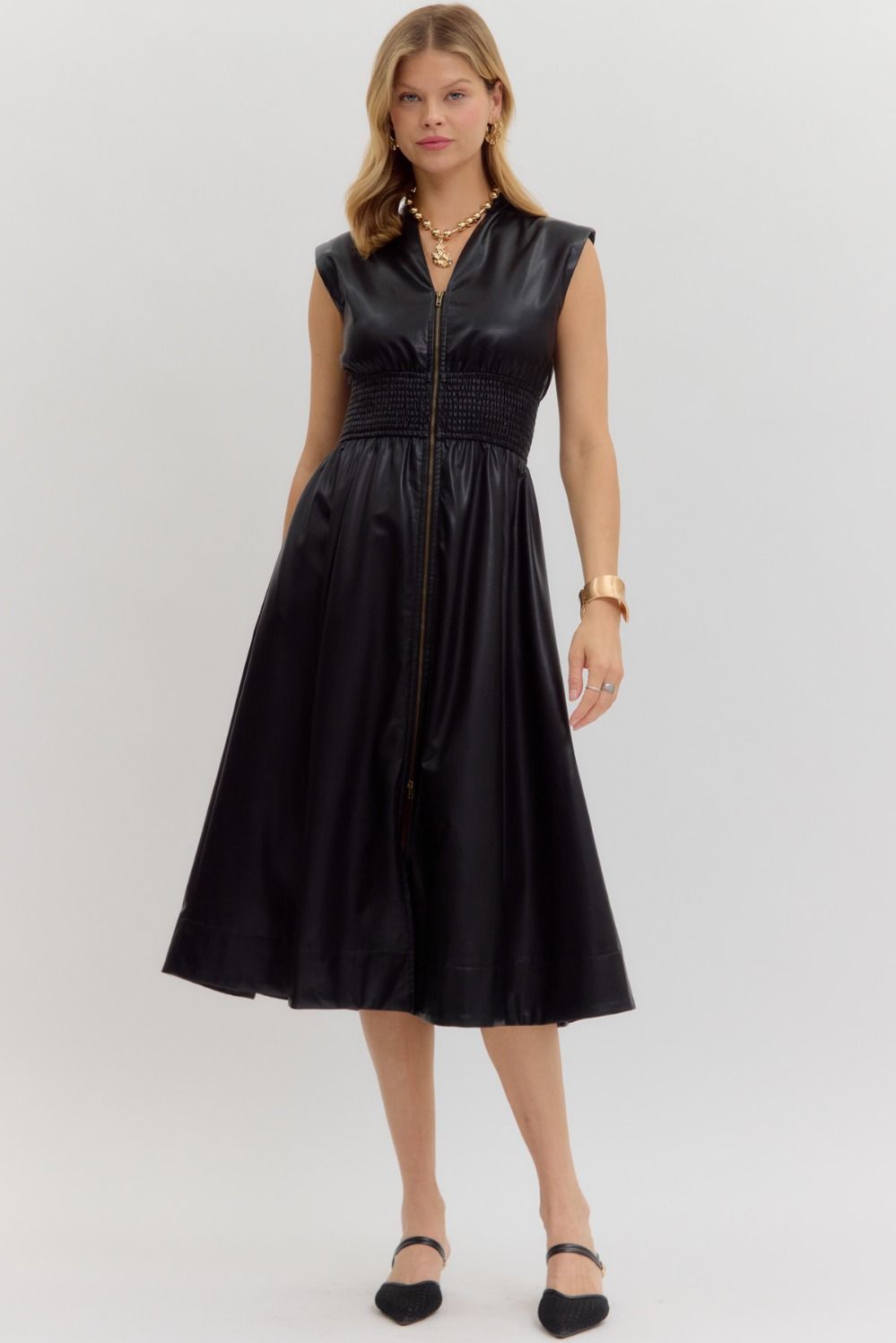 Lianne Black Faux Leather Midi Dress