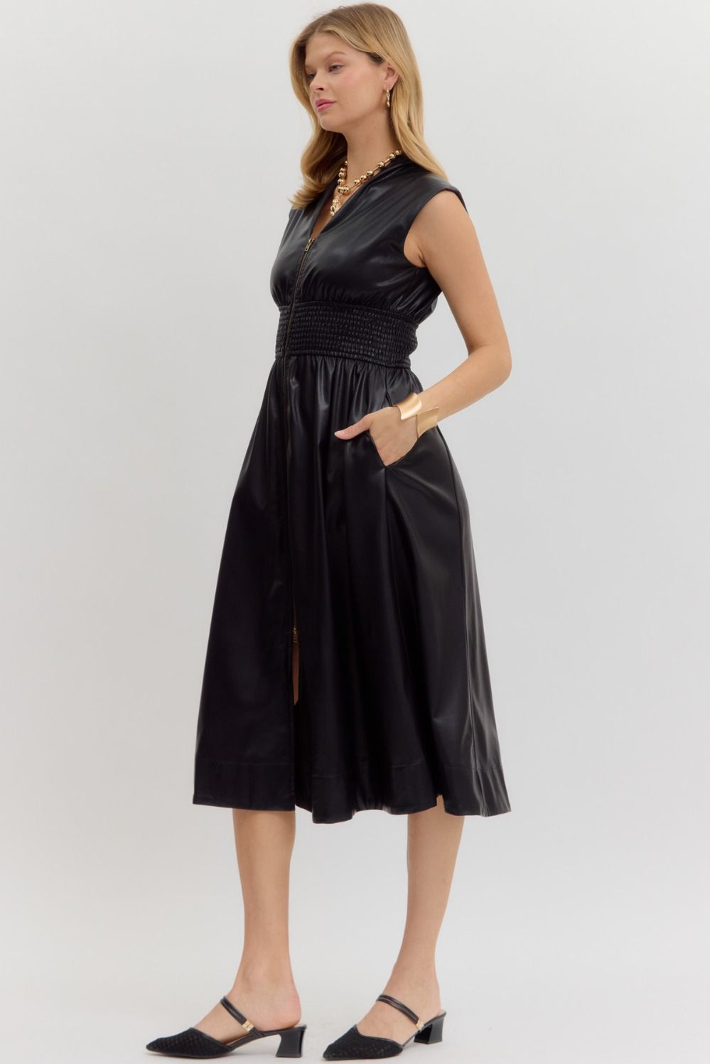 Lianne Black Faux Leather Midi Dress