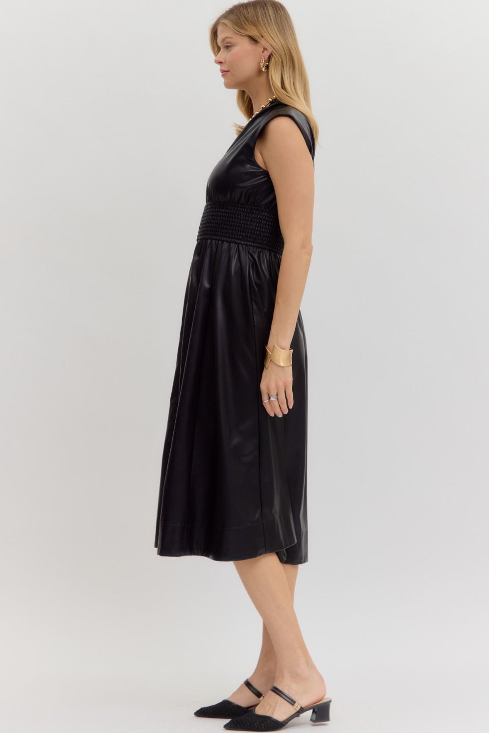 Lianne Black Faux Leather Midi Dress