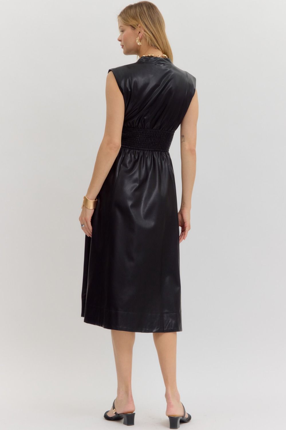Lianne Black Faux Leather Midi Dress