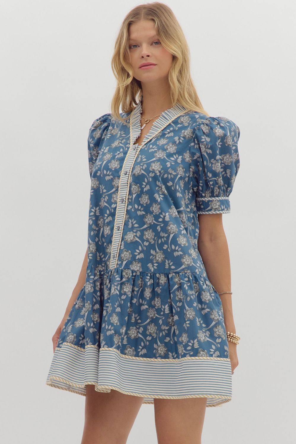 Kinara Blue Floral Mini Dress