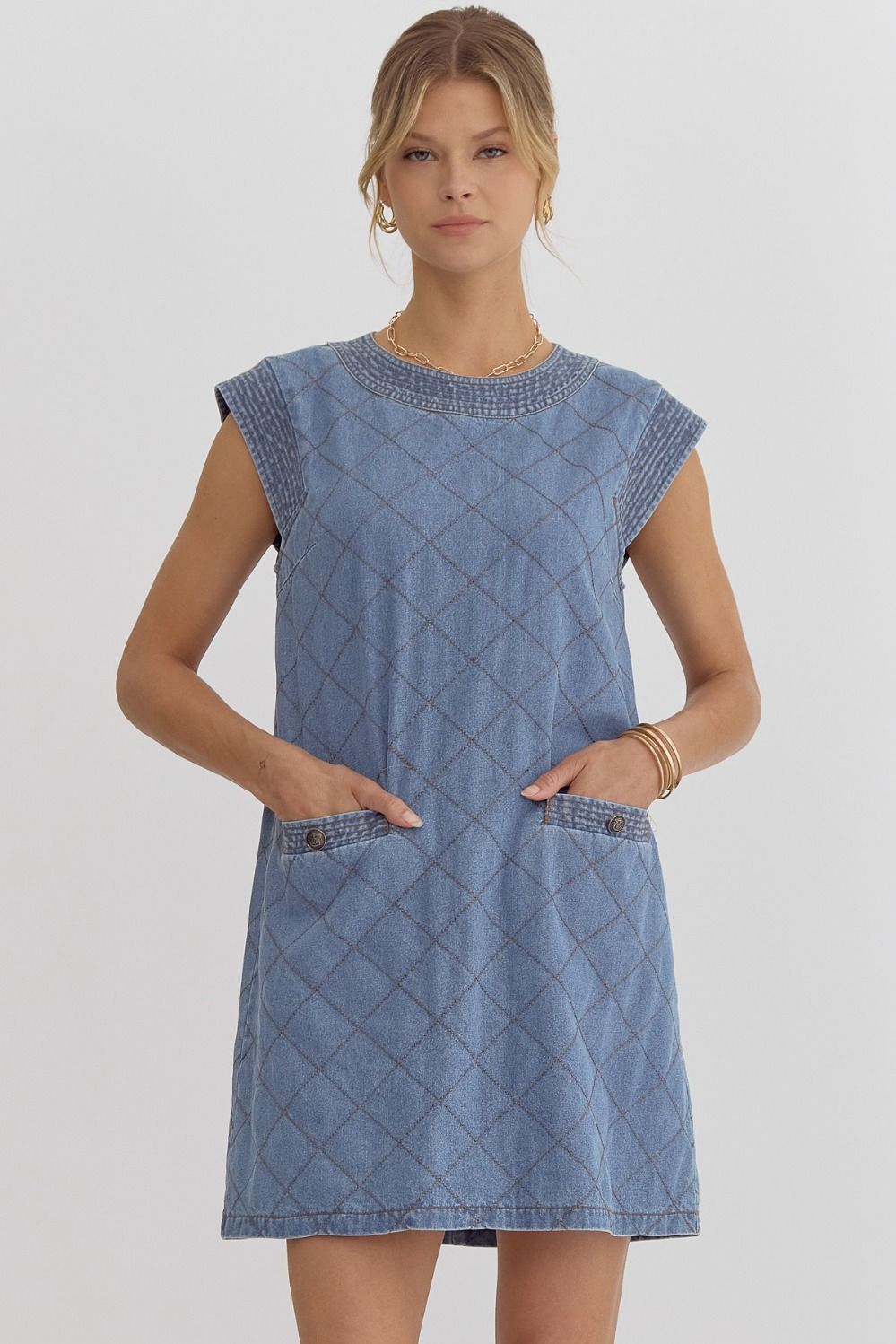 Davi Chambray Diamond Stitch Dress