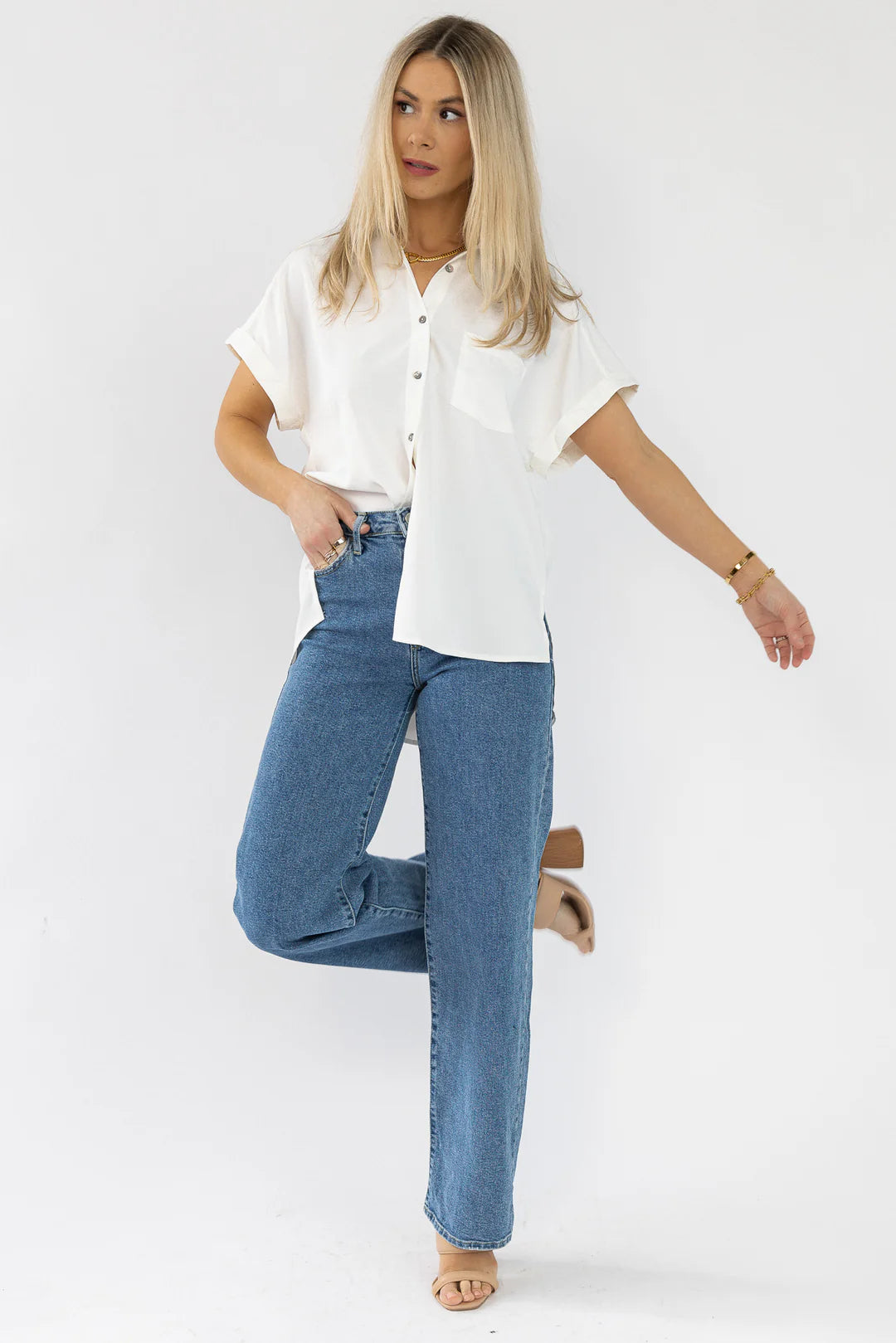 Clarke White Button Down Top