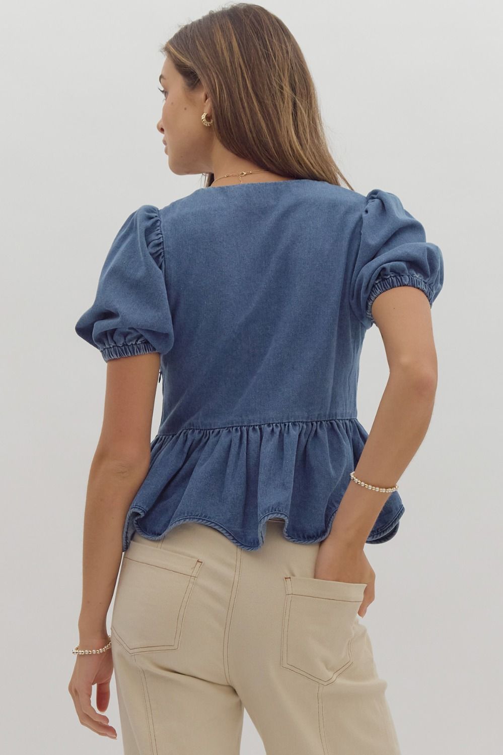 Desi Denim Tie Peplum Top - FINAL SALE