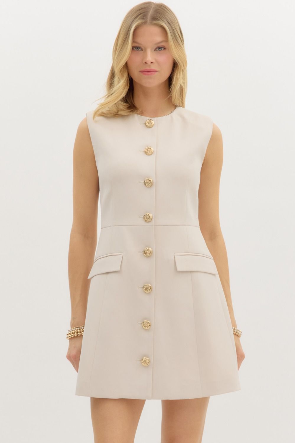 Darla Cream Fitted Sleeveless Dress