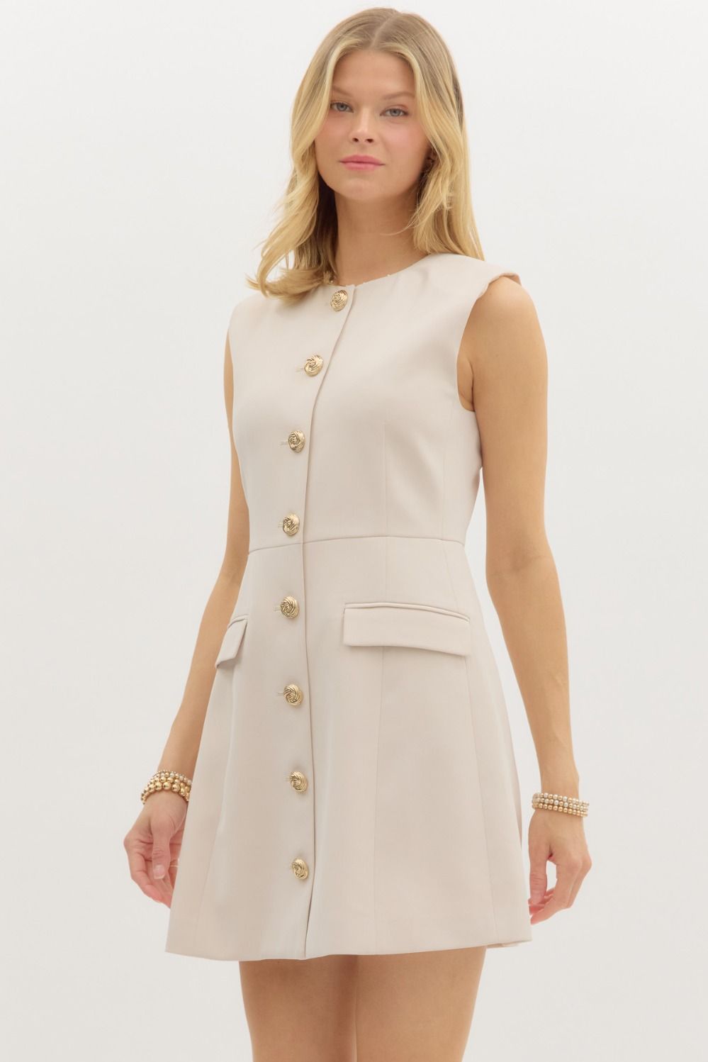 Darla Cream Fitted Sleeveless Dress